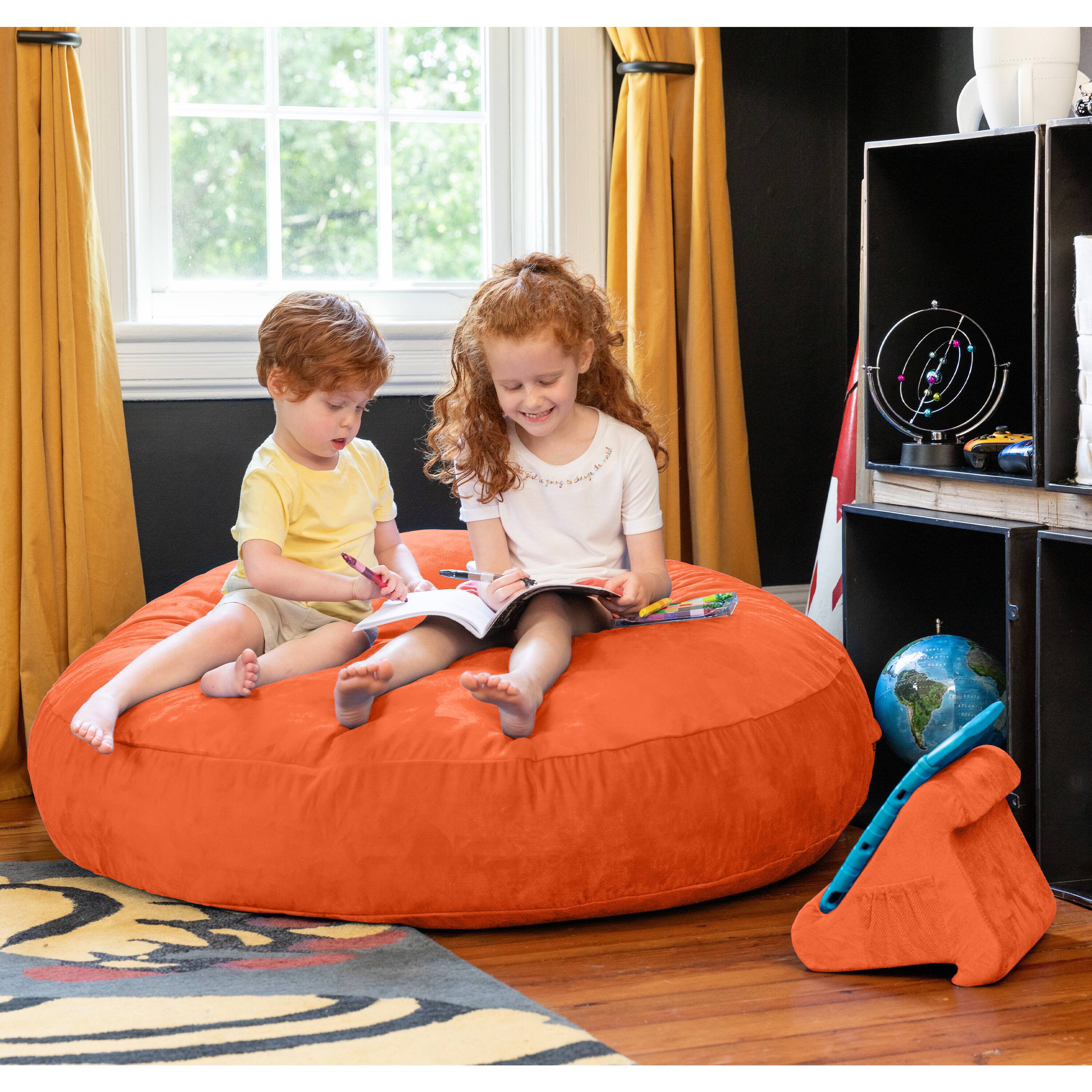 Left. Jaxx - Jaxx Cocoon 4 Foot Bean Bag Chair and Crash Pad, Mandarin - Mandarin.