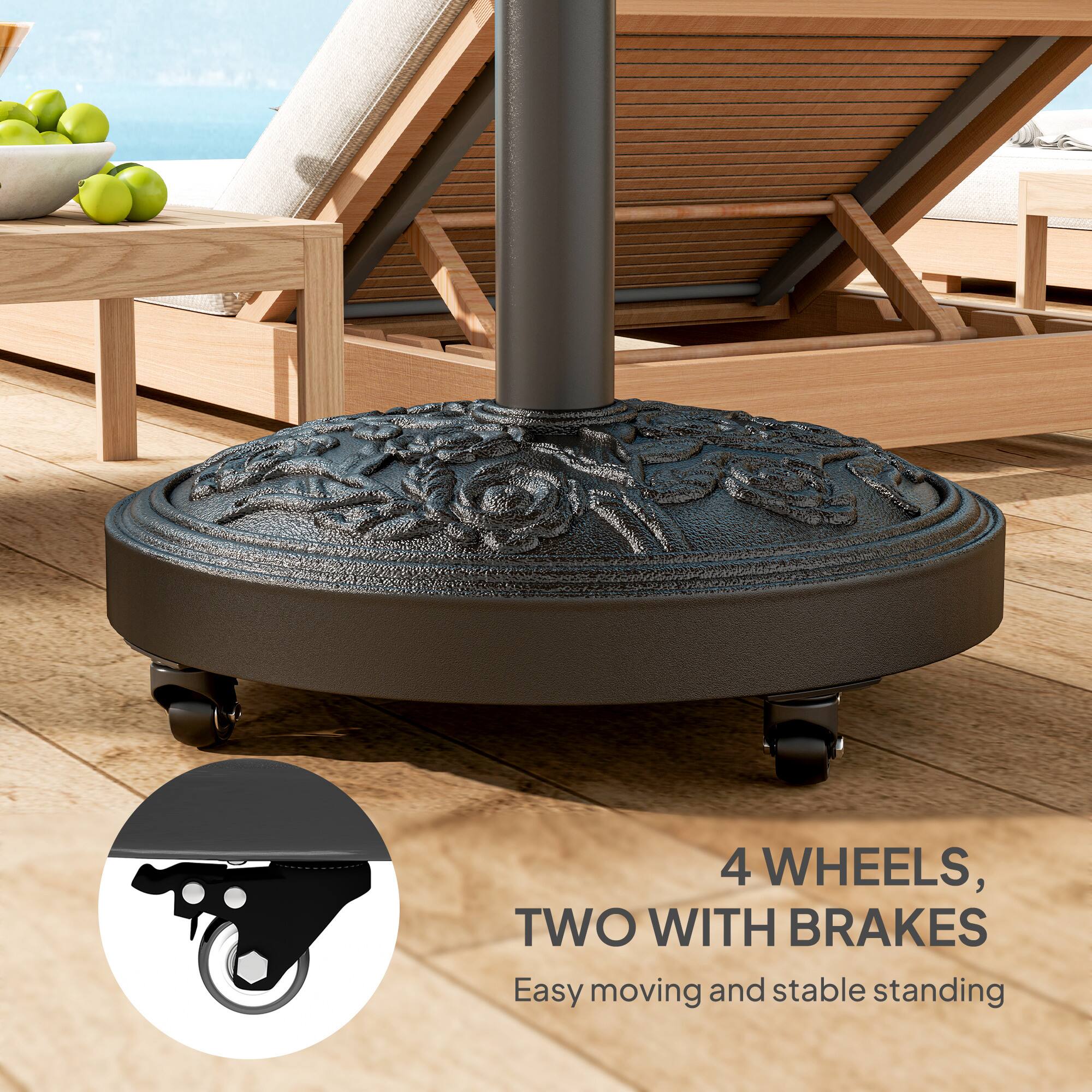 4 WHEELS, TWO WITH BRAKES  
Easy moving and stable standing