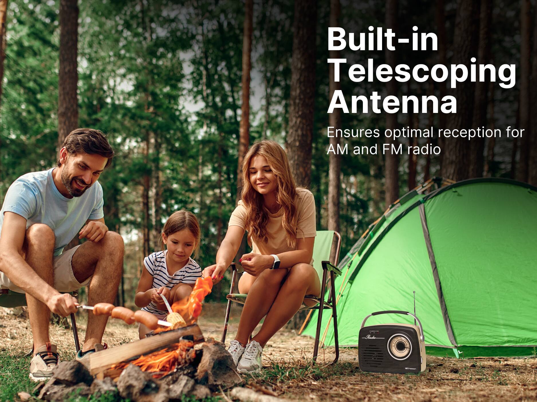 Built-in Telescoping Antenna
Ensures optimal reception for AM and FM radio