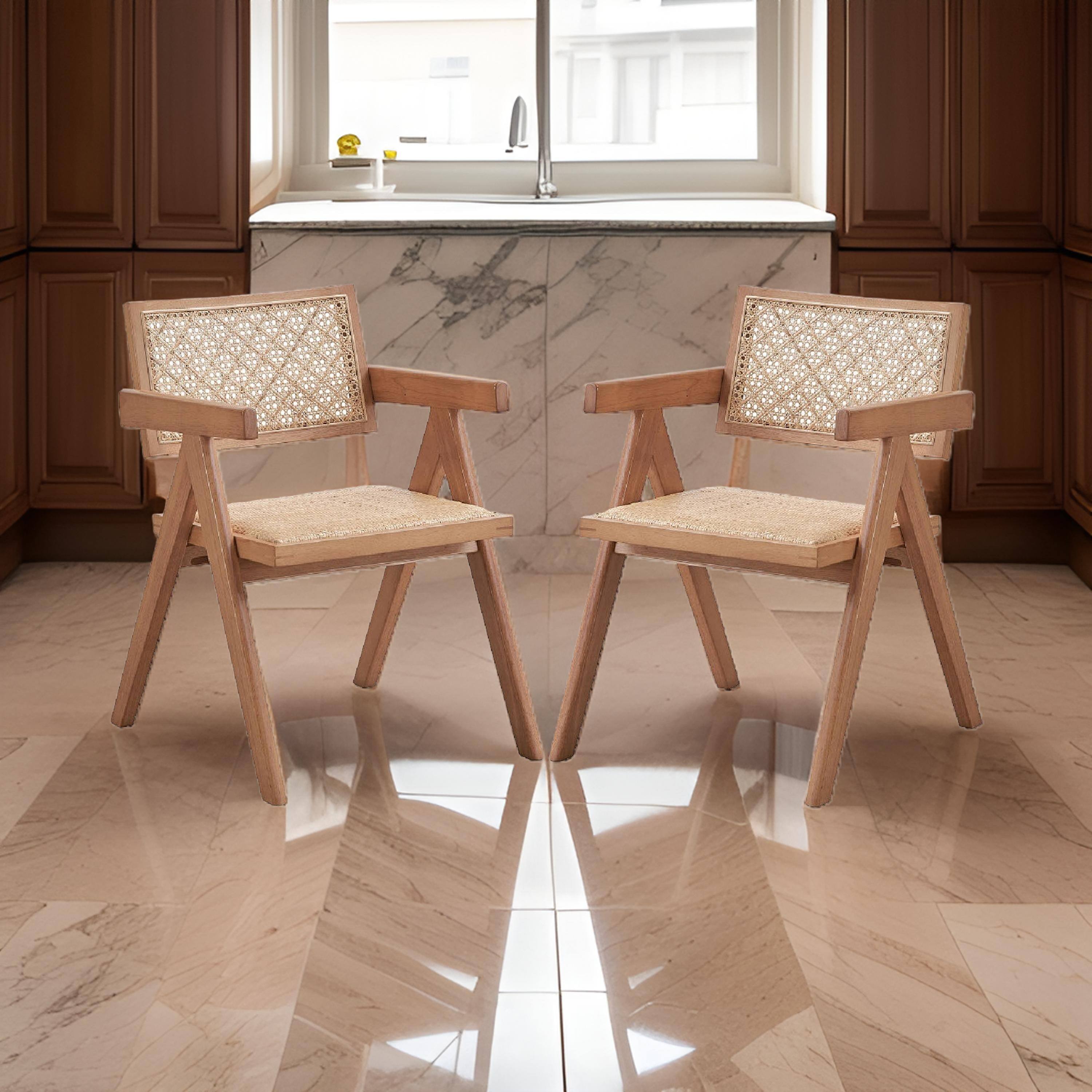 Alt View 5. Manhattan Lane - Tina 22 Inch Dining Armchair Set of 2, Woven Rattan - Brown.