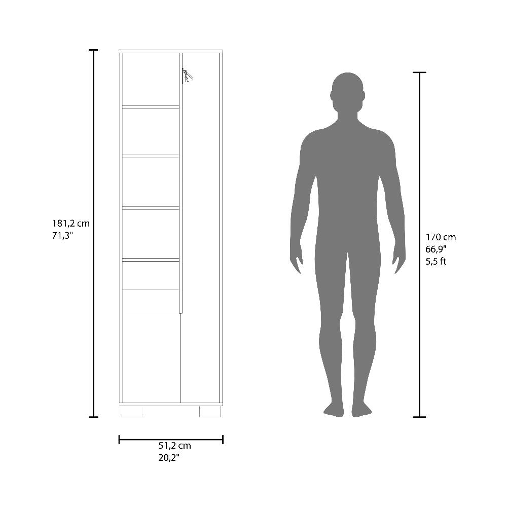181,2 cm 71,3"  
170 cm 66,9" 5,5 ft  
51,2 cm 20,2"