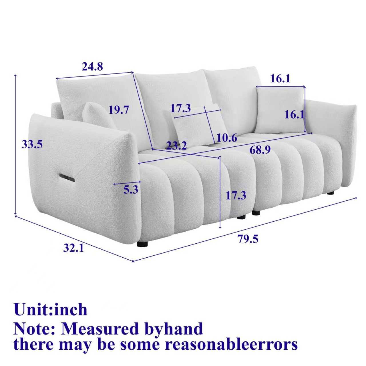 24.8  
16.1  
19.7  
17.3  
16.1  
33.5  
23.2  
10.6  
68.9  
5.3  
17.3  
32.1  
79.5  

Unit: inch  
Note: Measured by hand there may be some reasonable errors