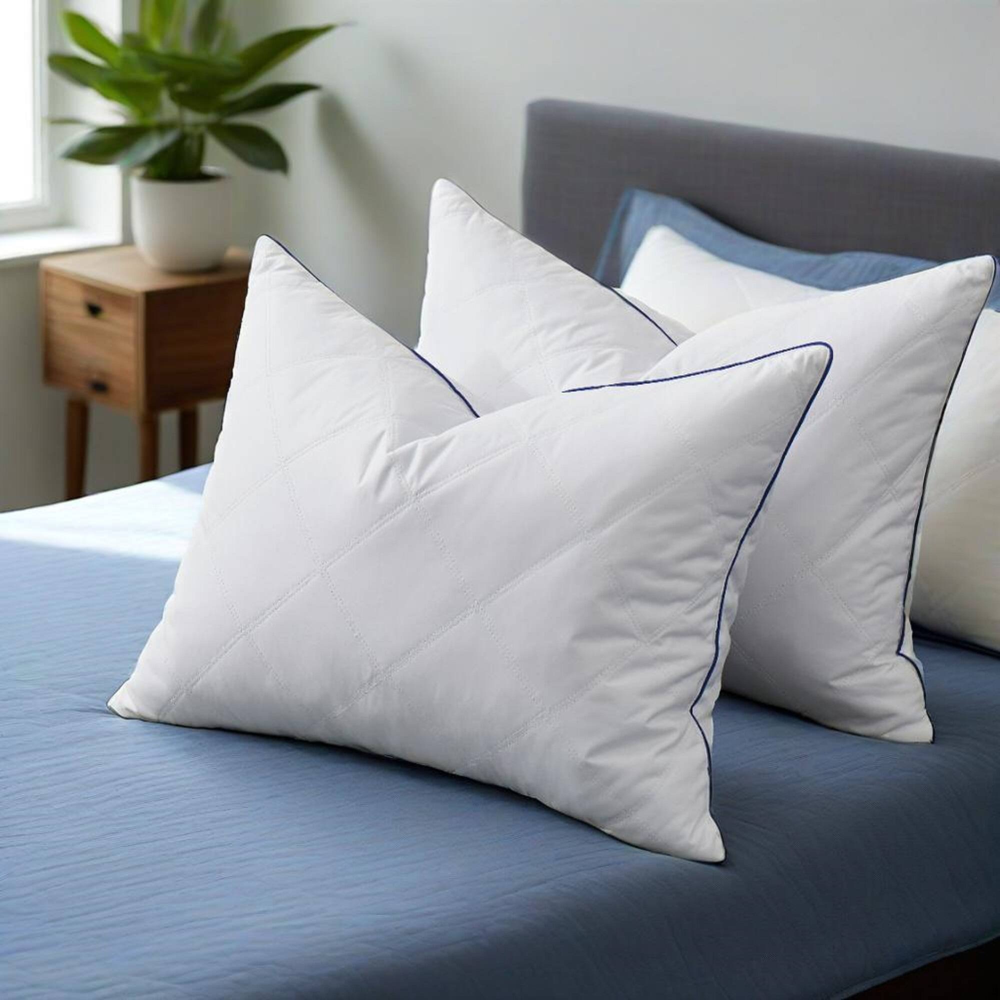 Left. Peace Nest - Peace Nest Medium-Firm Goose Feather Down Bed Pillow Set of 2 - White.