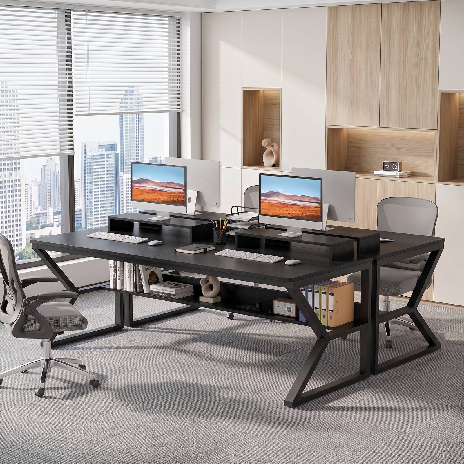 Alt View 1. Aheaplus - 63 Inch Extra Long Computer Desk with Charging Station, Large Workstation for Home & Office - Black.