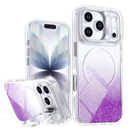 Dteck - Glitter Magnetic Case for Apple iPhone 17 Pro Max with Camera Ring Kickstand, Gradient Shockproof Protective Slim Cover - Purple