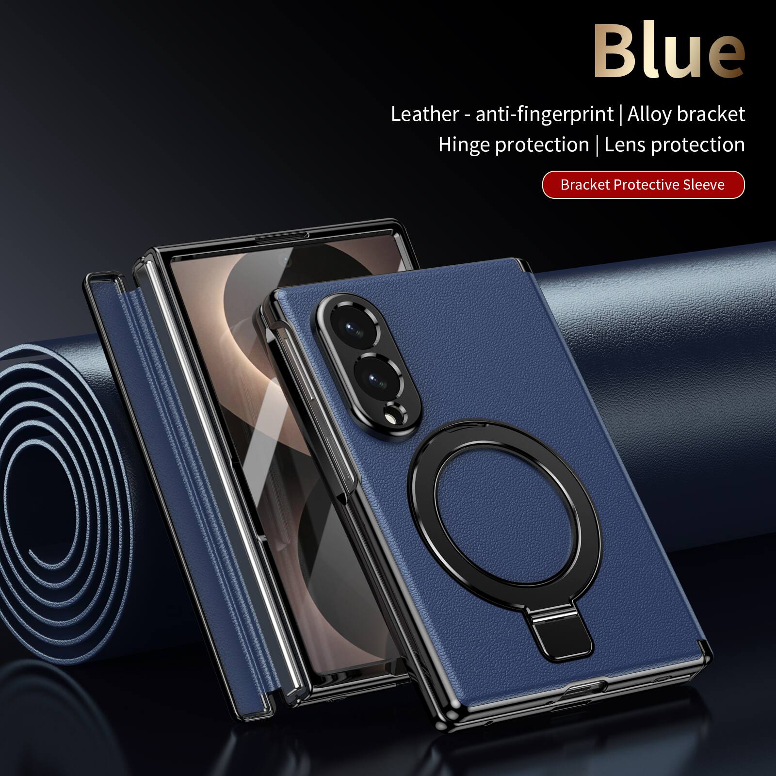 Blue Leather - anti-fingerprint | Alloy bracket Hinge protection | Lens protection | Bracket Protective Sleeve