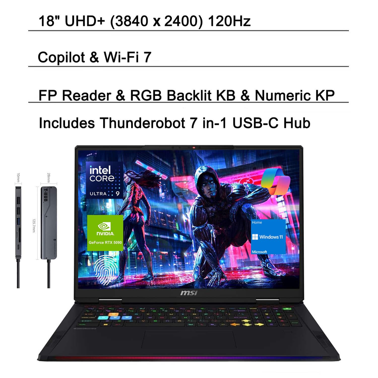 MSI - Raider 18 18" UHD+ Laptop - Intel Core Ultra 9 285HX, 32GB RAM - 2TB SSD - NVIDIA GeForce RTX 5090 - For Gaming & Pro - Black