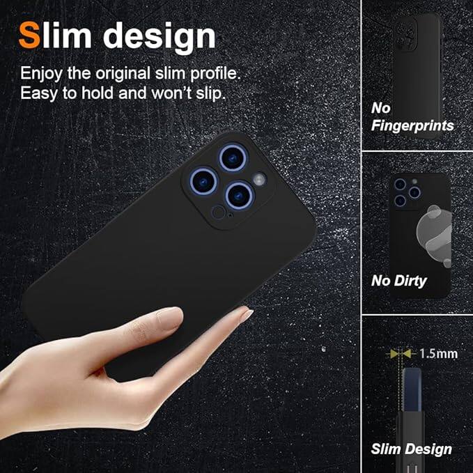 Sure, here is the corrected and grouped text from the image:

---

**Slim design**

Enjoy the original slim profile.  
Easy to hold and won't slip.

- No Fingerprints
- No Dirty

1.5mm Slim Design

---