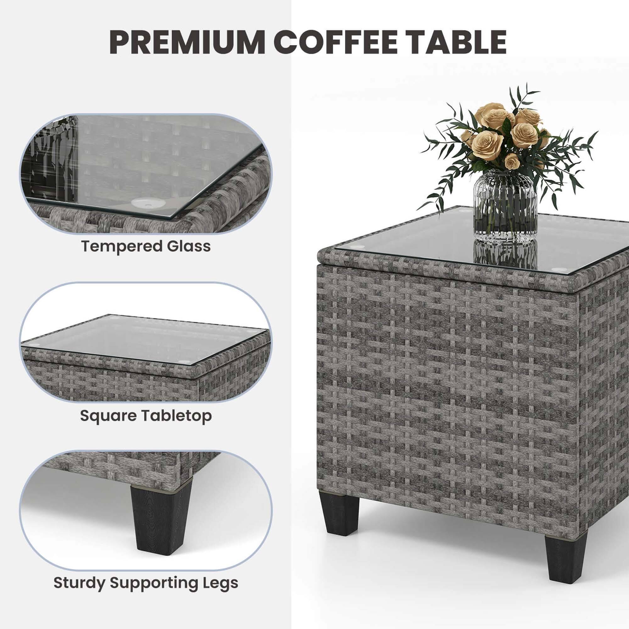 Premium Coffee Table Tempered Glass Square Tabletop Sturdy Supporting Legs