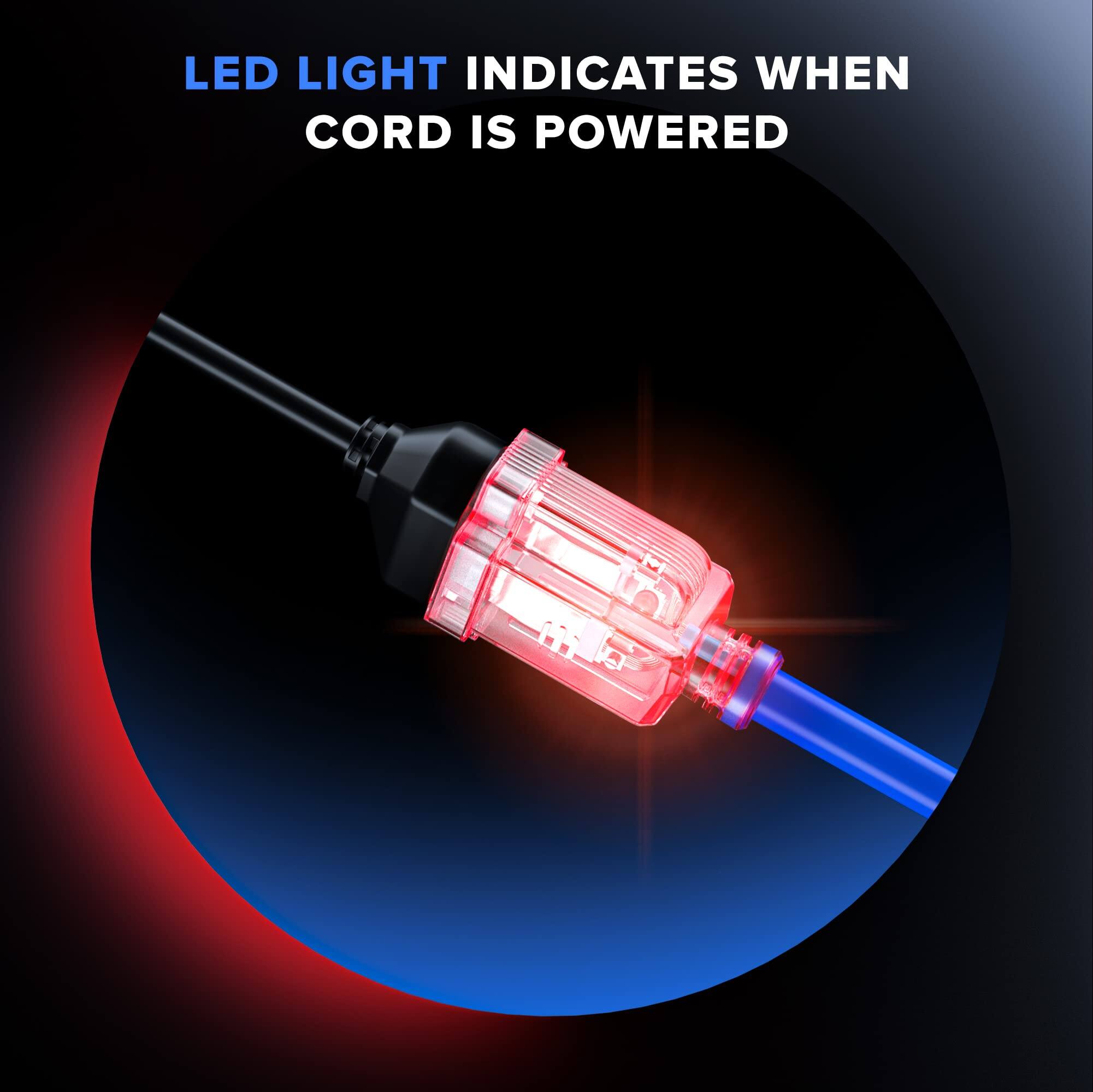 LED LIGHT INDICATES WHEN CORD IS POWERED