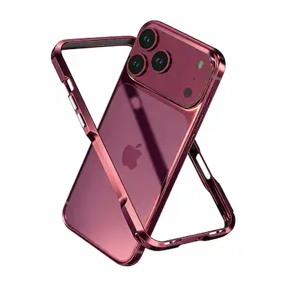 Front. UUCOVER - Metal Bumper Case for Apple iPhone 18 Pro Shockproof Aluminum Alloy Bumper Frame - Cherryred.