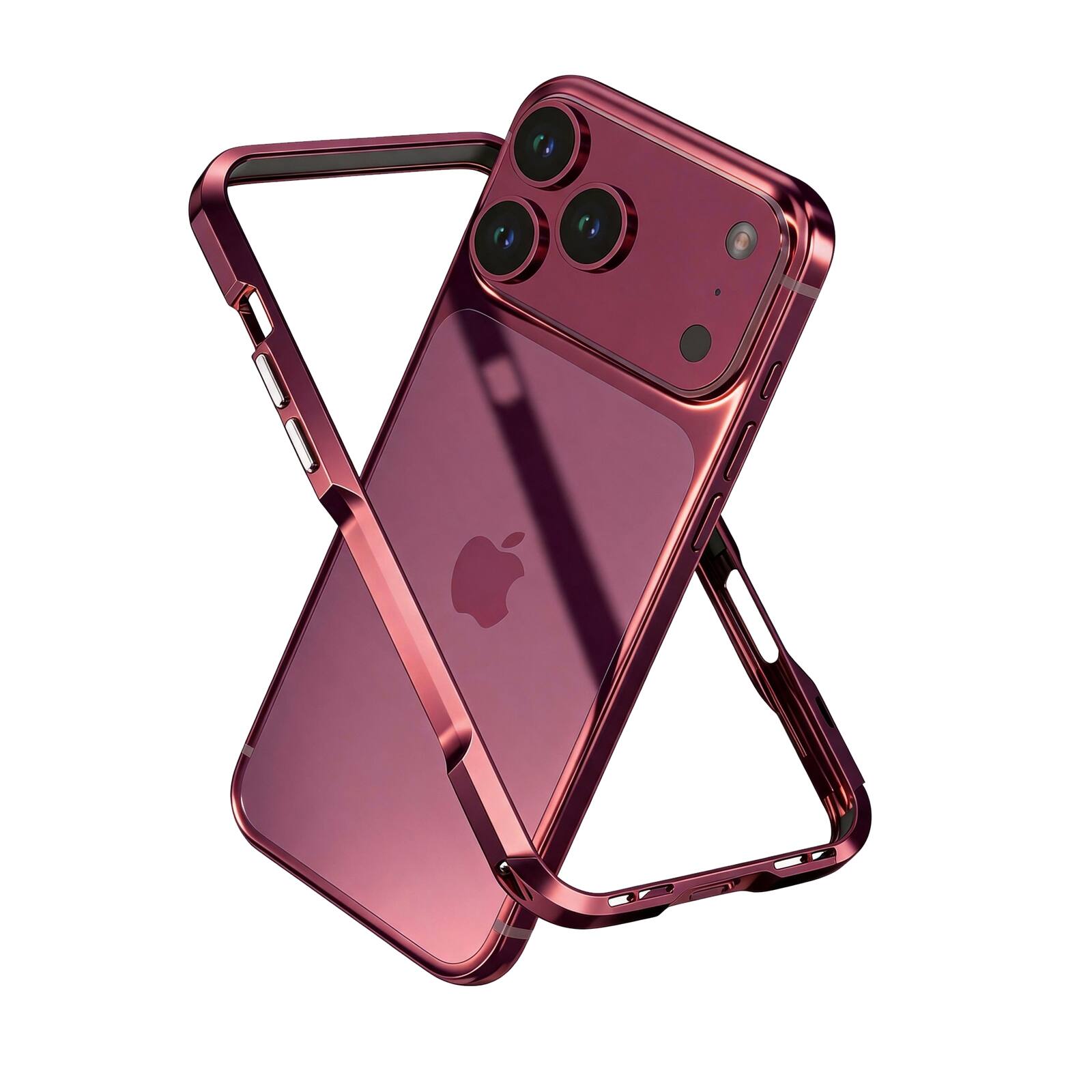 Front. UUCOVER - Metal Bumper Case for Apple iPhone 18 Pro Shockproof Aluminum Alloy Bumper Frame - Cherryred.