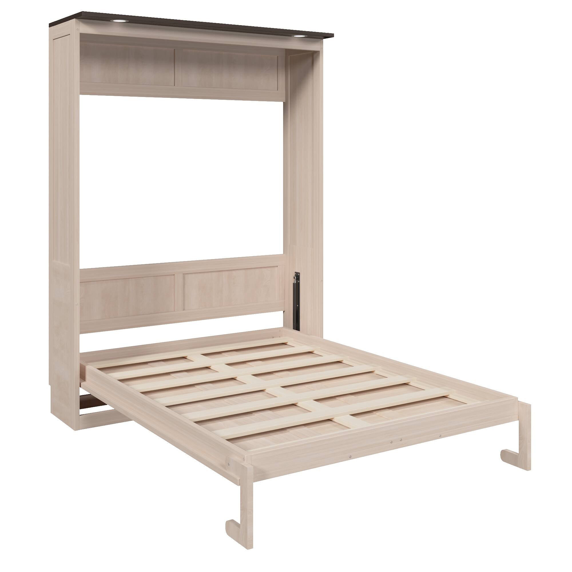 Left. Whisen - Queen Size Murphy Bed with Integrated LED Lighting, Foldable Space-Saving Wall Bed Frame - Beige.