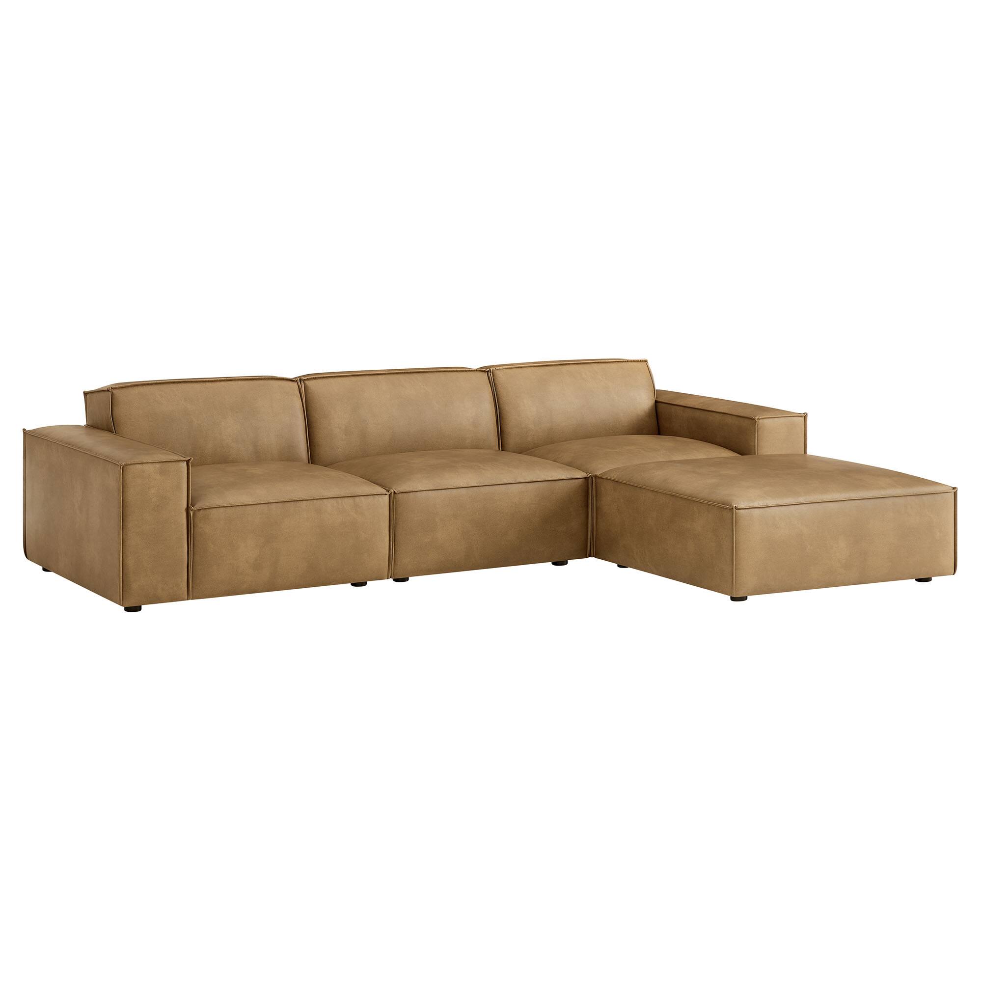 Front. Modway - Restore 4-Piece Vegan Leather Modular Sofa Set with Ottoman by Modway - Toast.