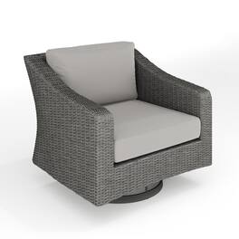 Martha Stewart - Bedford Outdoor Rattan Wicker Swivel Chair with All-Weather Cushions - Gray Cushions/Gray Frame