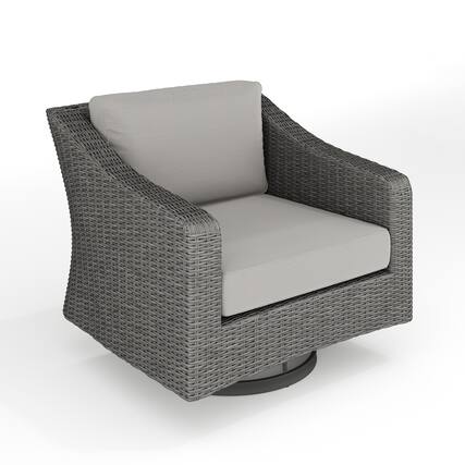 Front. Martha Stewart - Bedford Outdoor Rattan Wicker Swivel Chair with All-Weather Cushions - Gray Cushions/Gray Frame.