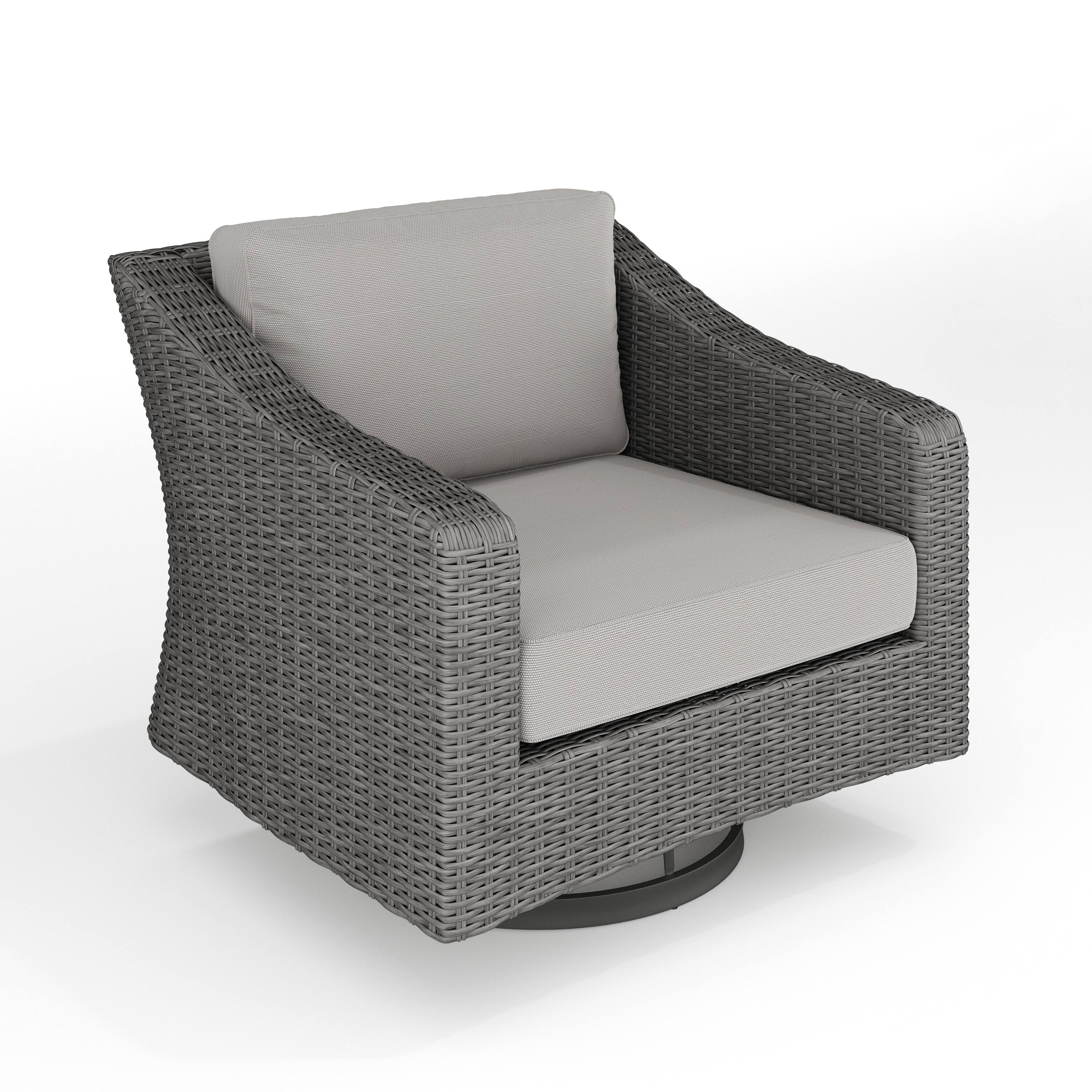 Front. Martha Stewart - Bedford Outdoor Rattan Wicker Swivel Chair with All-Weather Cushions - Gray Cushions/Gray Frame.
