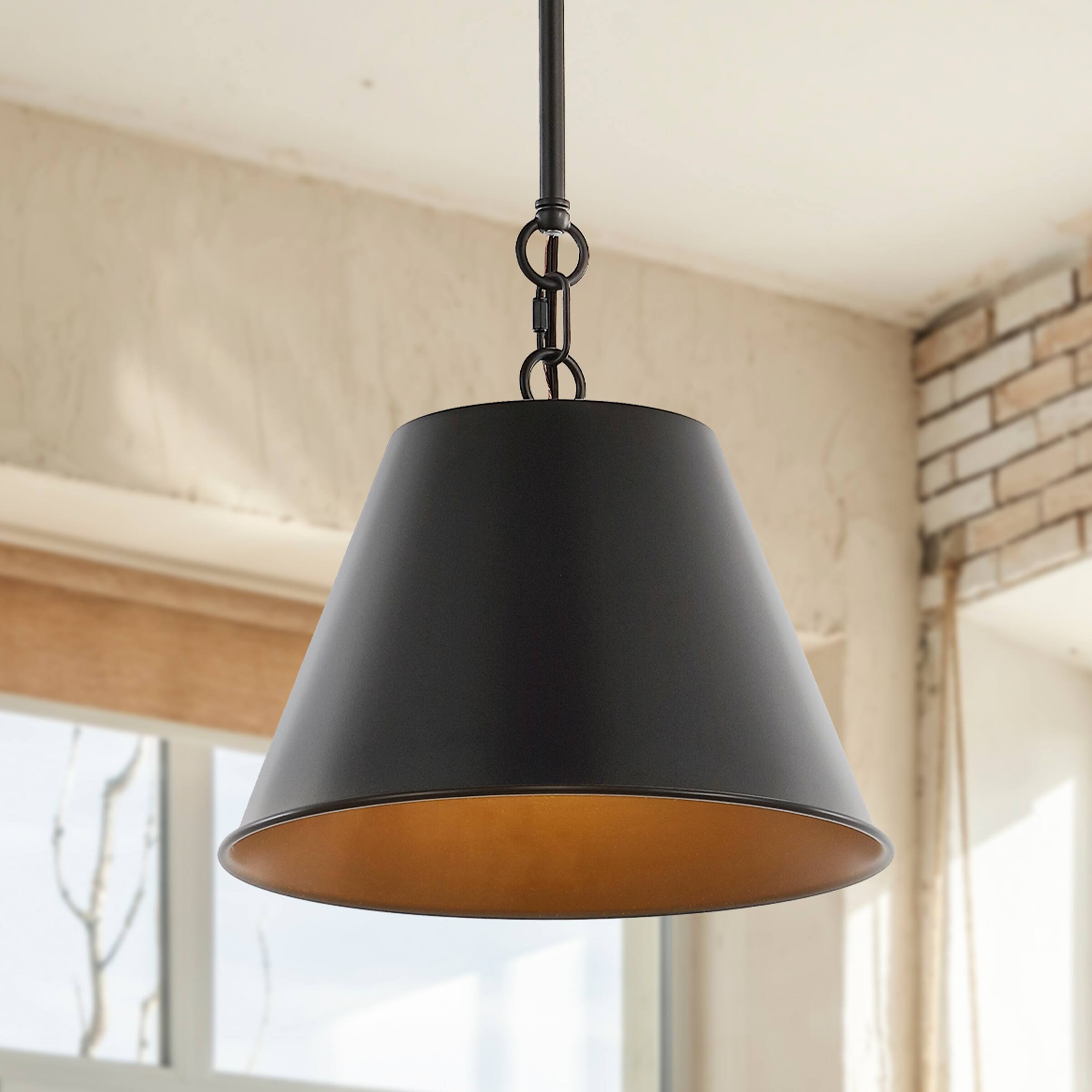 Alt View 1. Jonathan Y - Harper 12" 1-Light Industrial Farmhouse Adjustable Tapered Cone Empire Metal LED Pendant, Oil Rubbed Bronze - Oil Rubbed Bronze.