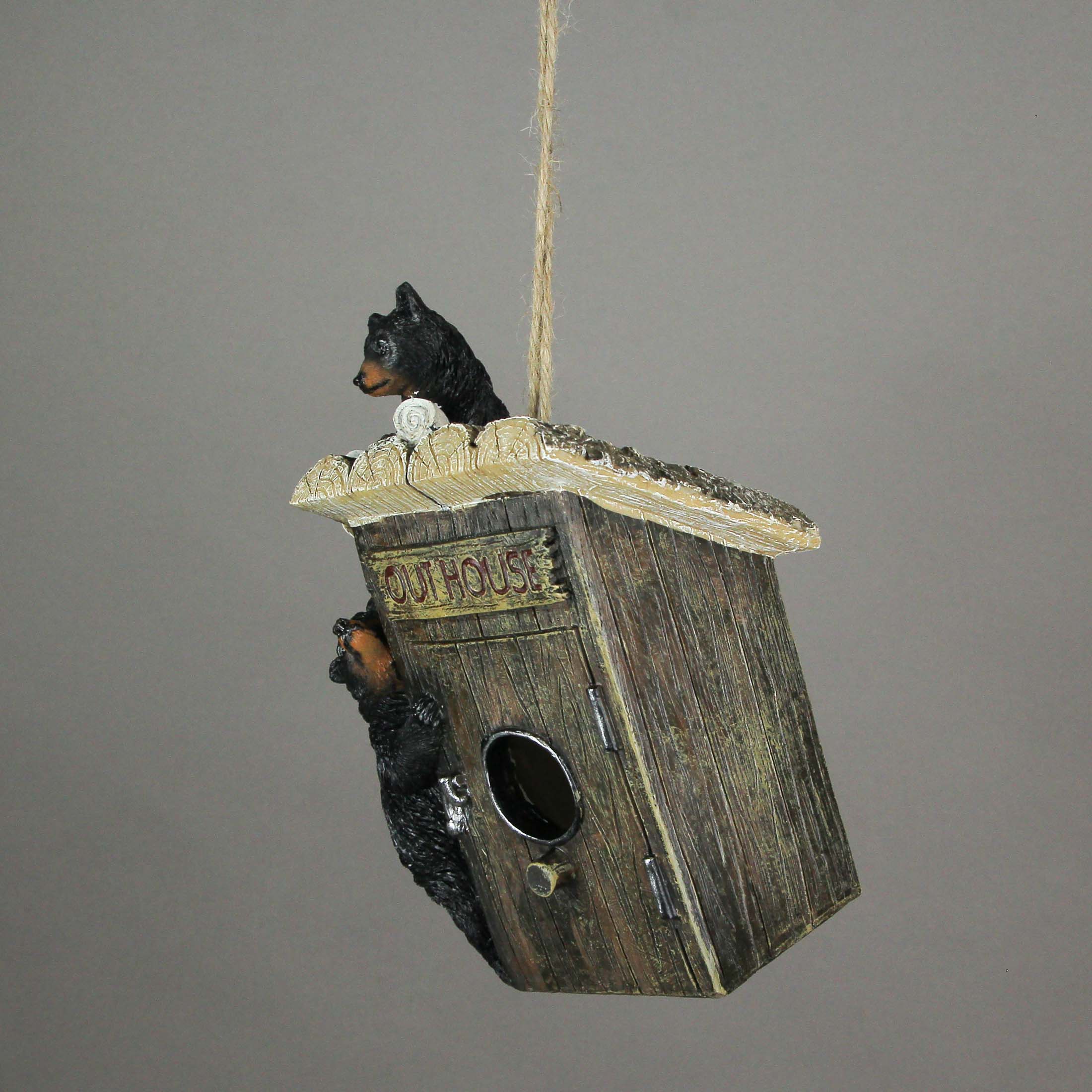 Alt View 4. J.D. Yeatts - Black Bear Cubs On Outhouse Polyresin Hanging Birdhouse Outdoor Lodge Decor - Brown.