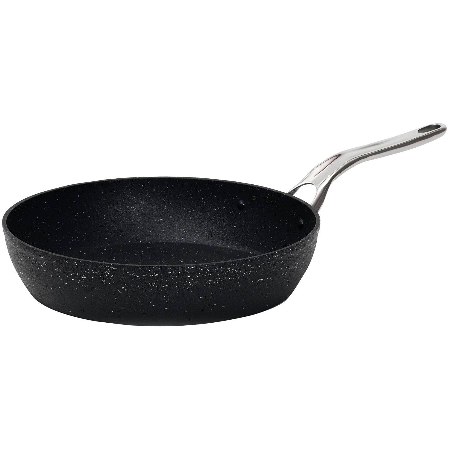 Left. THE ROCK by Starfrit - The Rock By Starfrit 060313-004-0000 The Rock By Starfrit Fry Pan With Stainless Steel Handle (12 In.) - black.