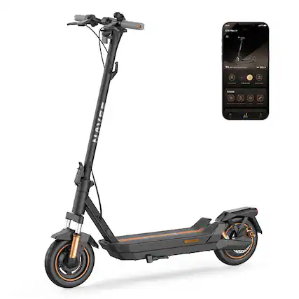 The text in the image reads:
"90 km
100+"
"GT5 Max 11"
"Unlock Mode
Slide to lock
Lock status"
"Settings"
"Connect to App
Find e-bike
Light setting
Update firmware"