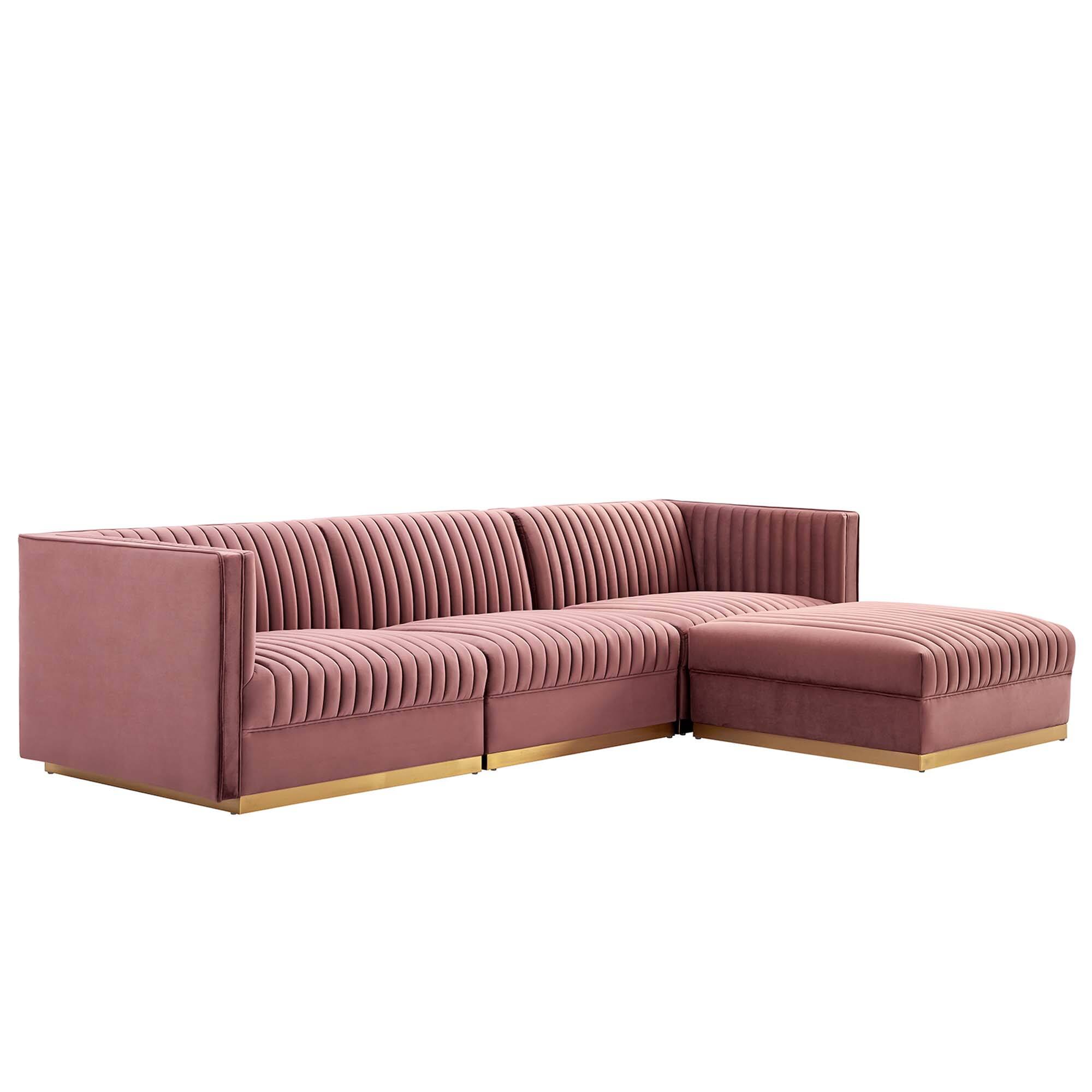 Front. Modway - Sanguine 4-Piece Channel Tufted Performance Velvet Modular Sectional Sofa by Modway - Red.