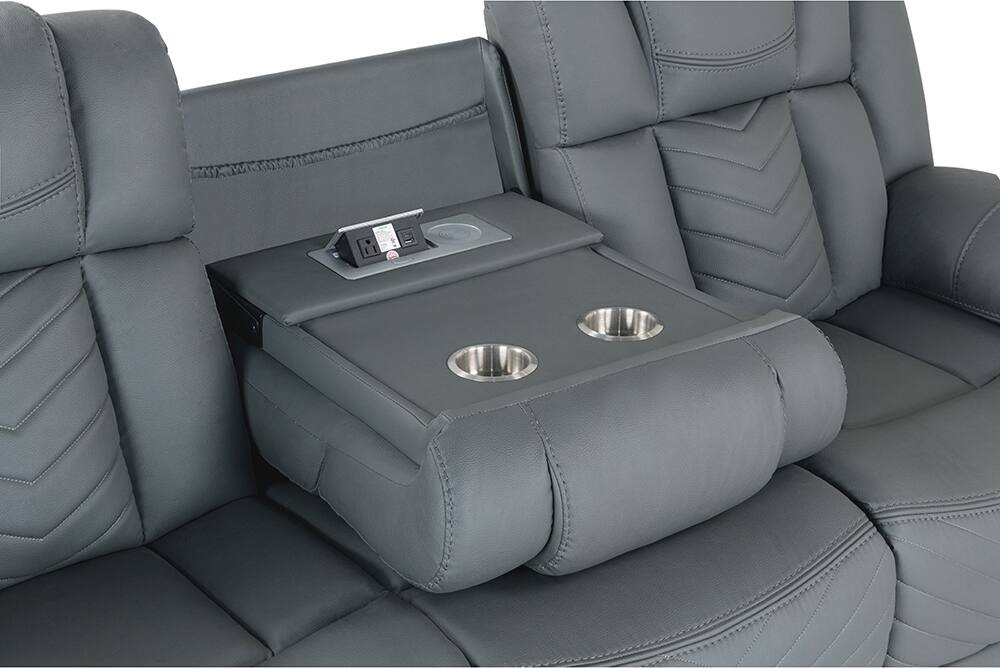 Left. Global Furniture USA - Ethan Power Reclining Loveseat with LED Lighting, Center Console & Sound - Gray.