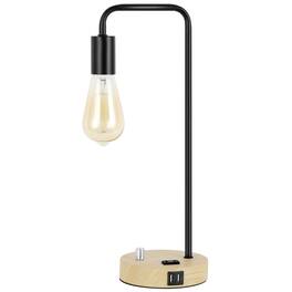 Oumilen - Industrial Table Lamp with Dual USB Port and AC Outlet, Vintage Ideal Desk Lamp