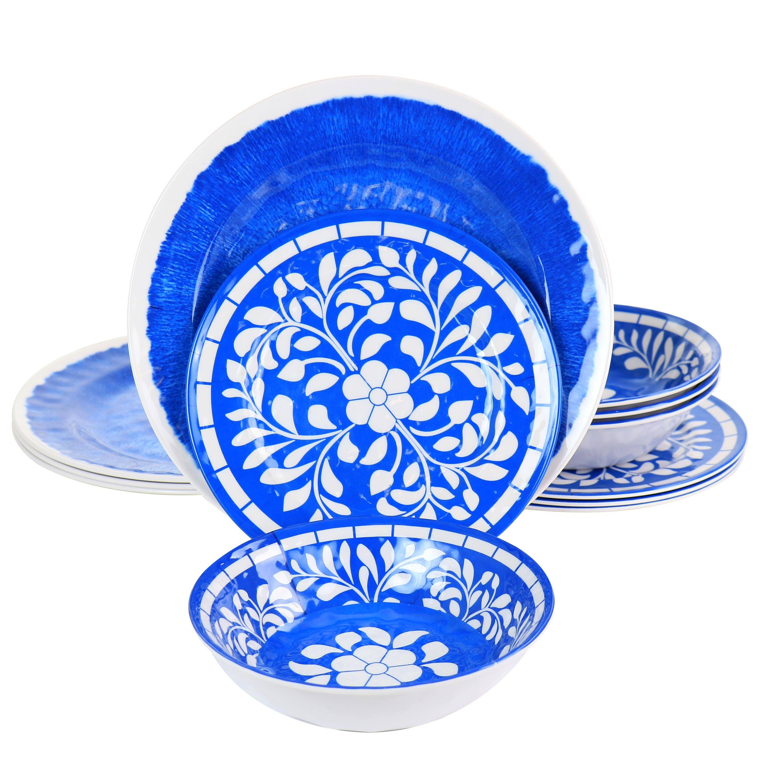 Elama - Nelly 12 Piece Melamine Dinnerware Set - Blue
