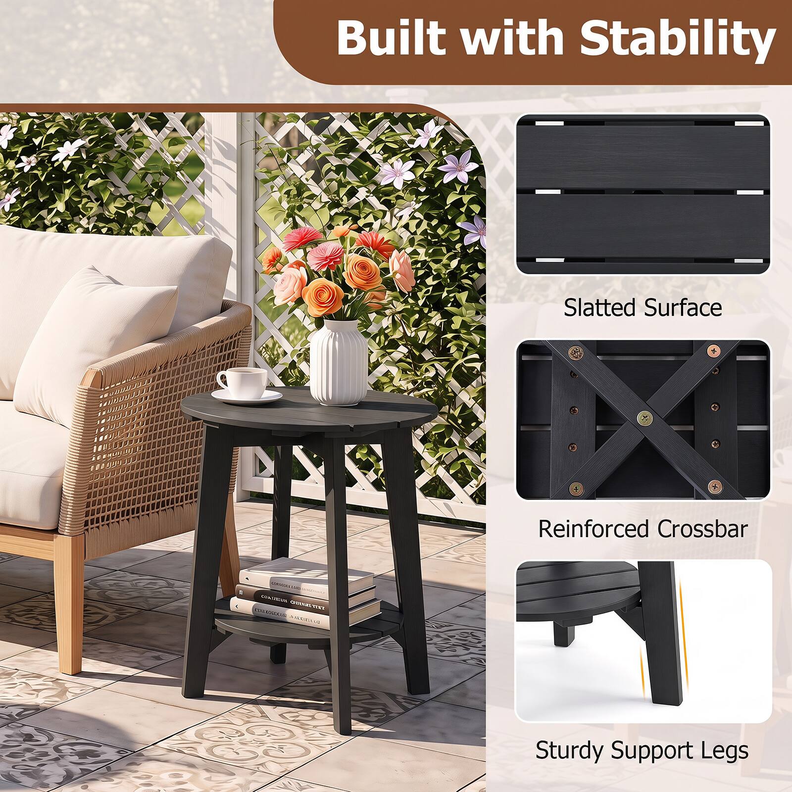 Built with Stability

Slatted Surface

Reinforced Crossbar

Sturdy Support Legs