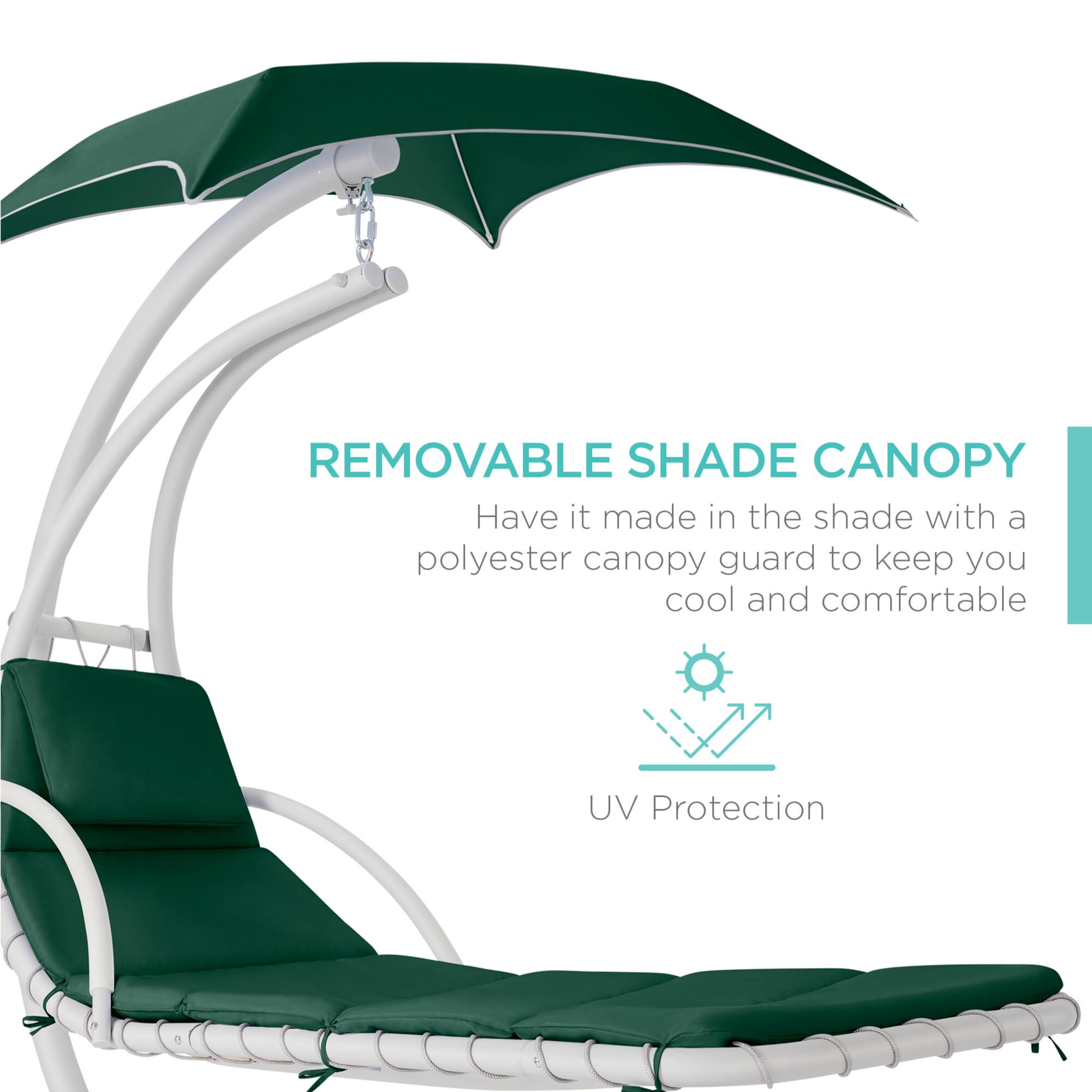 REMOVABLE SHADE CANOPY  
Have it made in the shade with a polyester canopy guard to keep you cool and comfortable  
UV Protection
