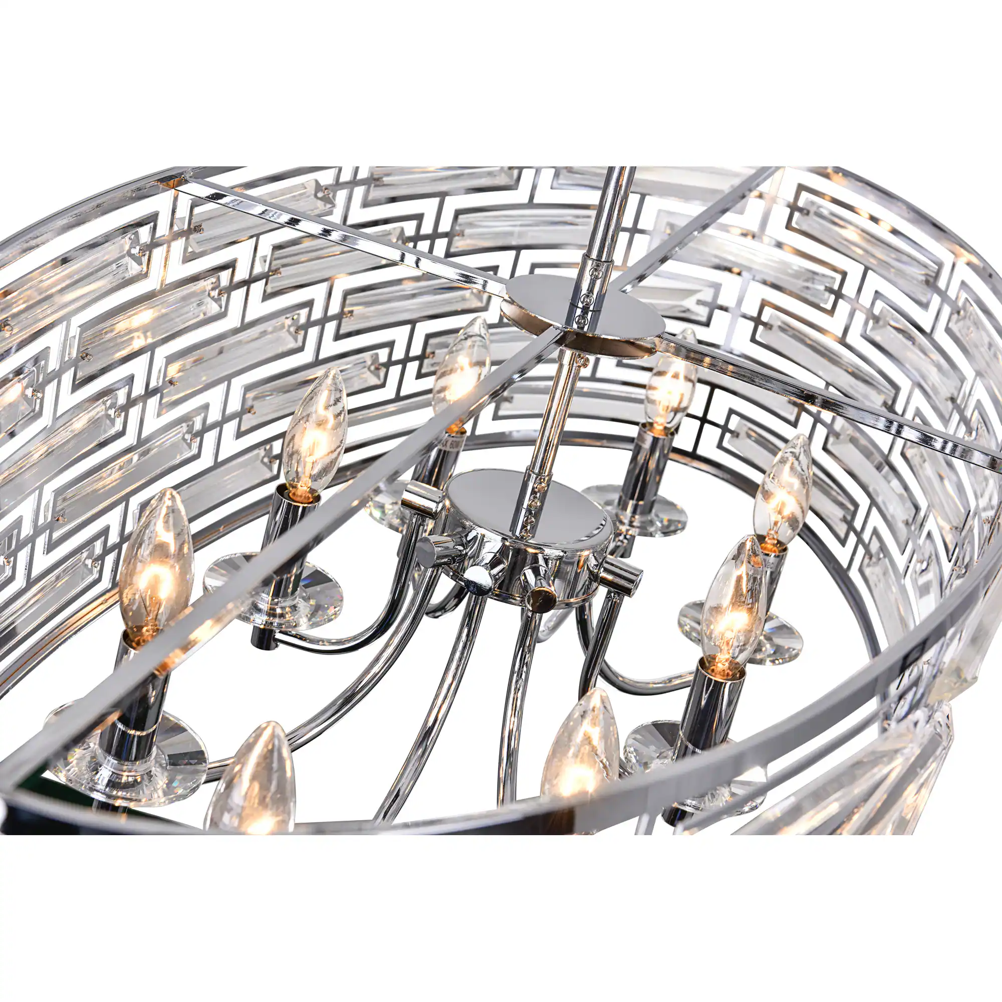 Angle. CWI Lighting - Petia 8 Light Drum Shade Island Light With Chrome Finish - Chrome.