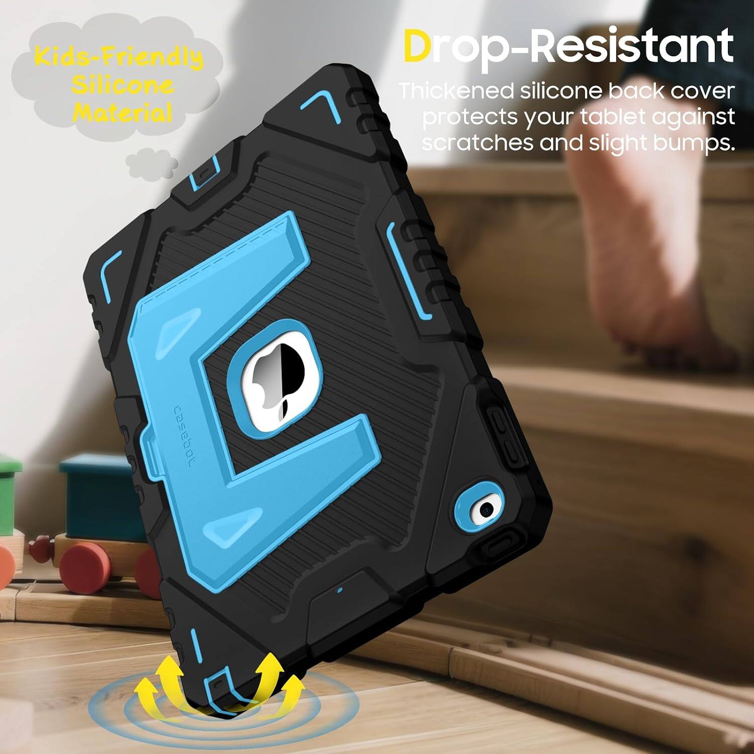Kids-Friendly Silicone Material

Drop-Resistant

Thickened silicone back cover protects your tablet against scratches and slight bumps.