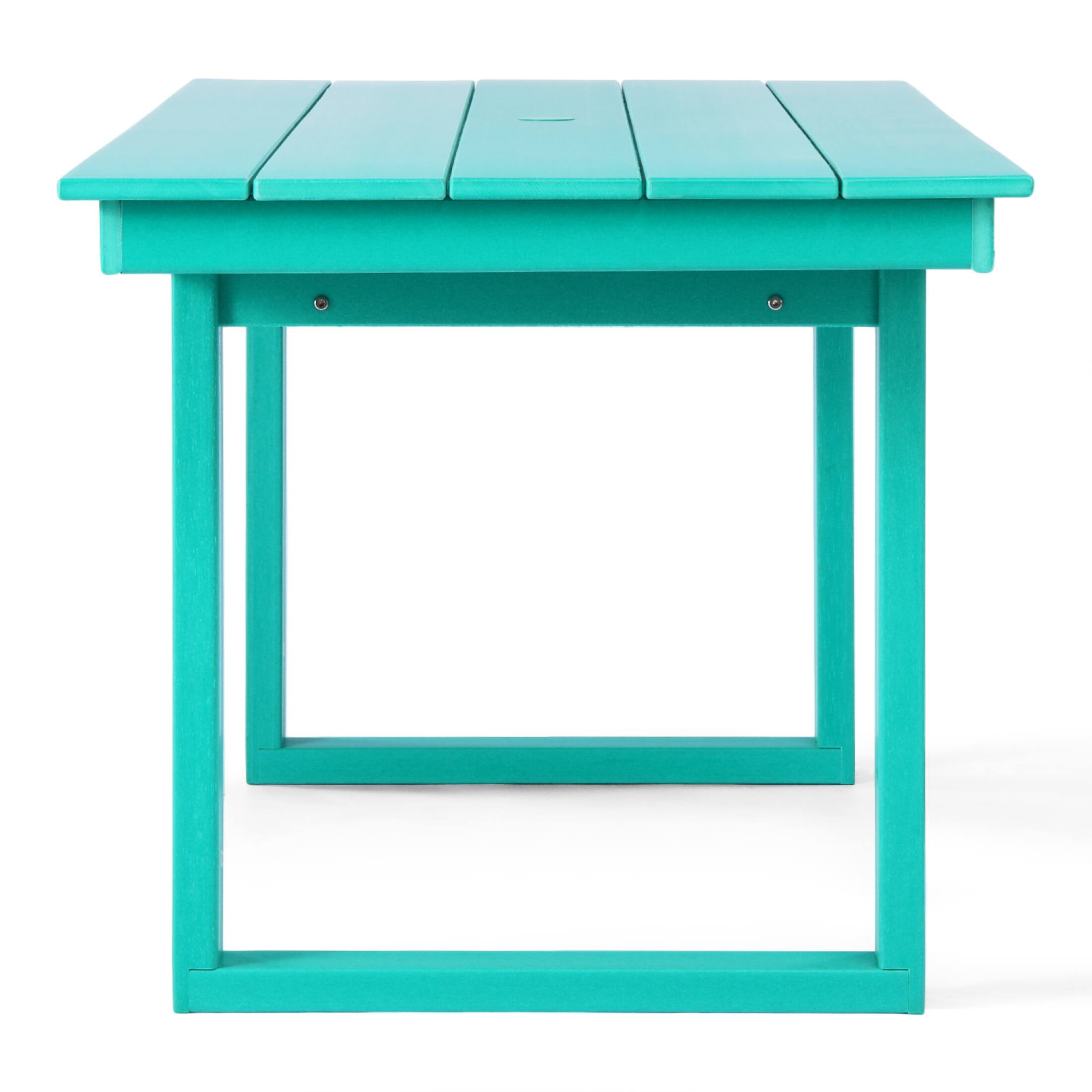 Back. WestinTrends - WestinTrends Paloma 68" Outdoor HDPE Modern Rectangular Patio Dining Table With Umbrella Hole - Turquoise.