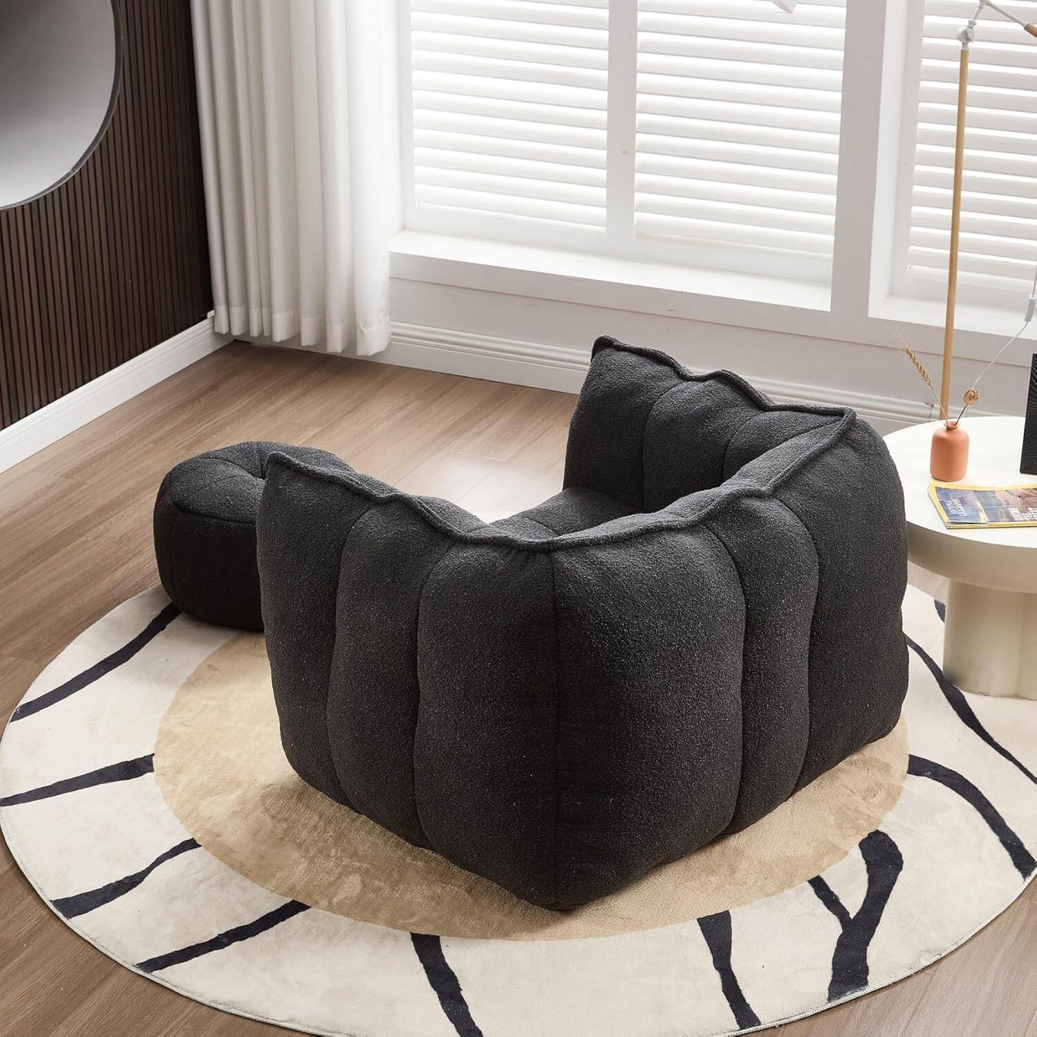Alt View 6. Trinkets Crazed - Chenille Giant Bean Bag Sleeper Chair with Ottoman, Adults and Kids Lazy Floor Sofa Couch - black.
