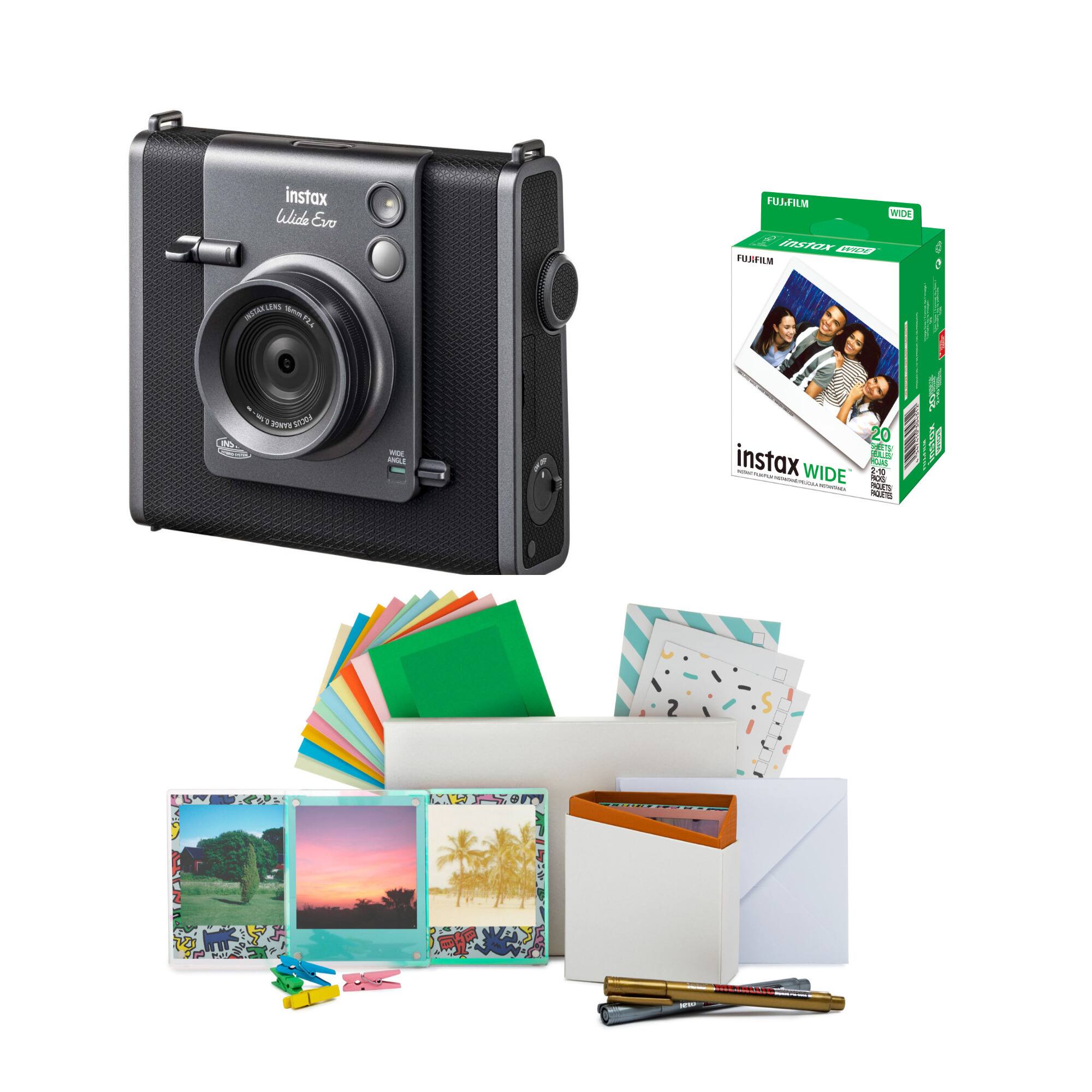 instax Wide Evo  
FUJIFILM WIDE  
FUJIFILM  
INSTAX LENS  
NO RANGE FOCUS  
WIDE ANGLE  
20 SHEETS!  
instax BUS BALCH TOTAL WIDE 2/10 - ROG RAQUETS PAQUETES  
COMPA  
MUSIC