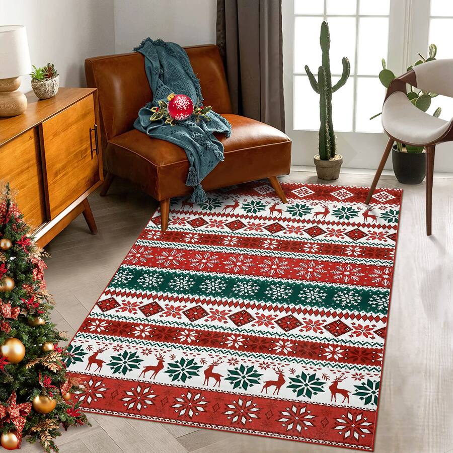 GARVEE Festive Evergreen Classic Holiday Area Rug with Deer ...