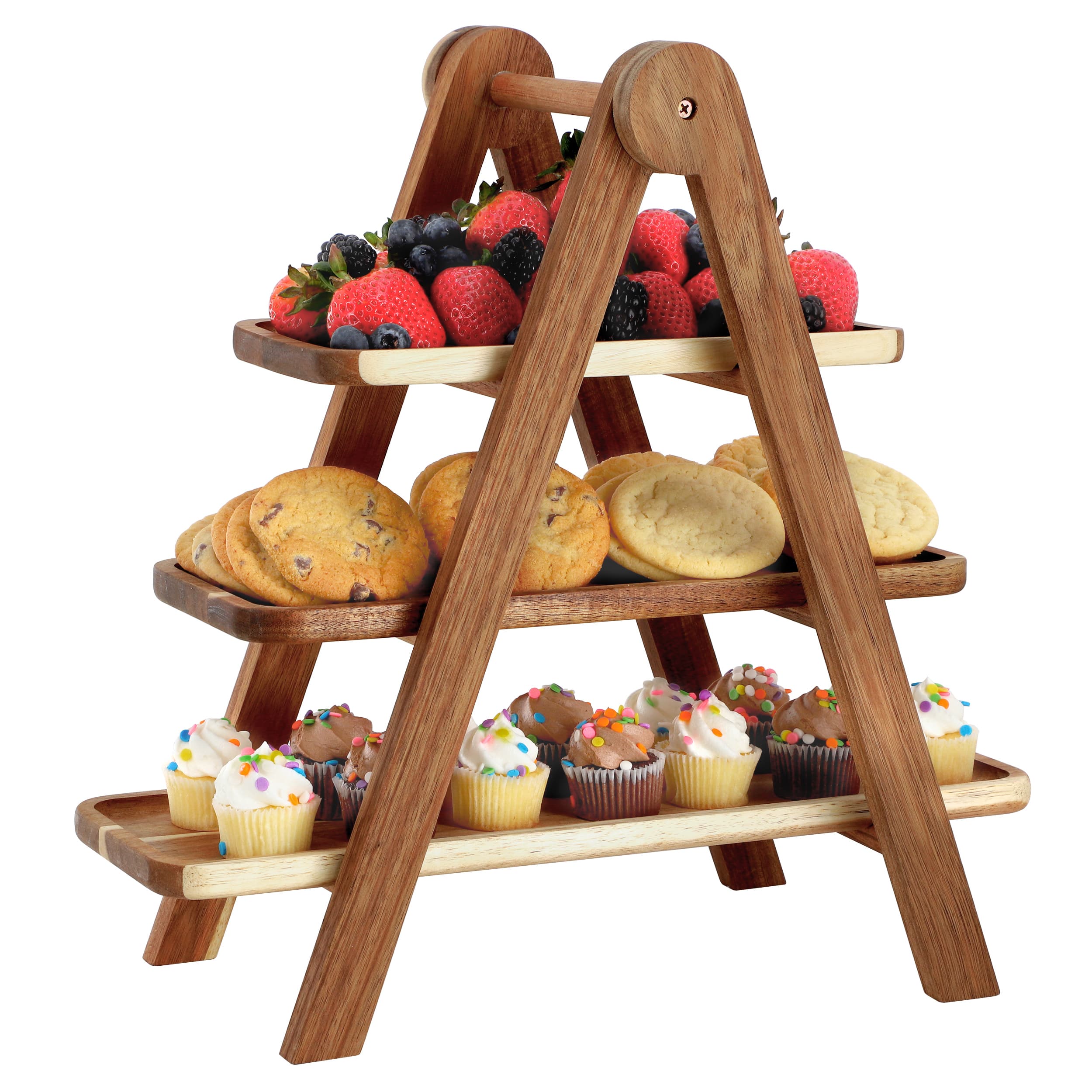 MegaChef - Acacia Wood 3 Tiered Rectangular Ladder Tray Set - Brown