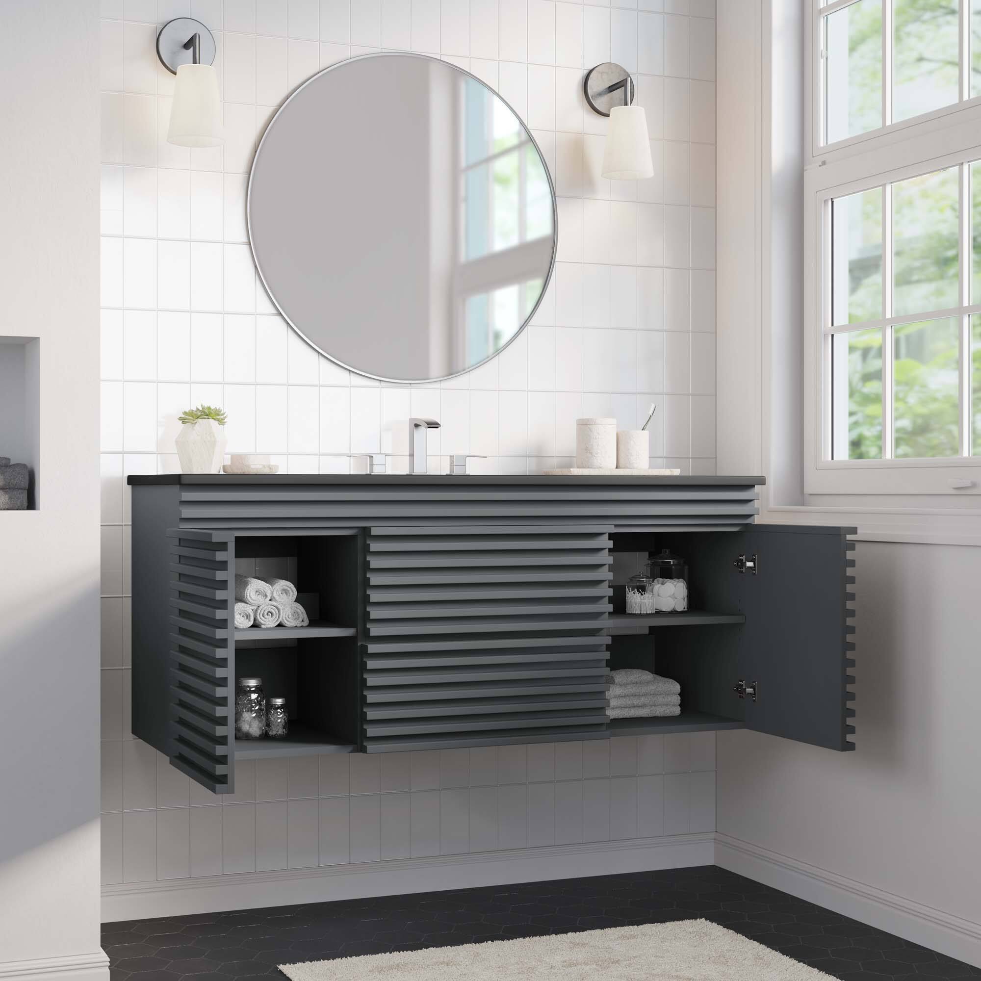 Back. Modway - Render 48" Wall-Mount Bathroom Vanity Basin Included by Modway - Gray Black.