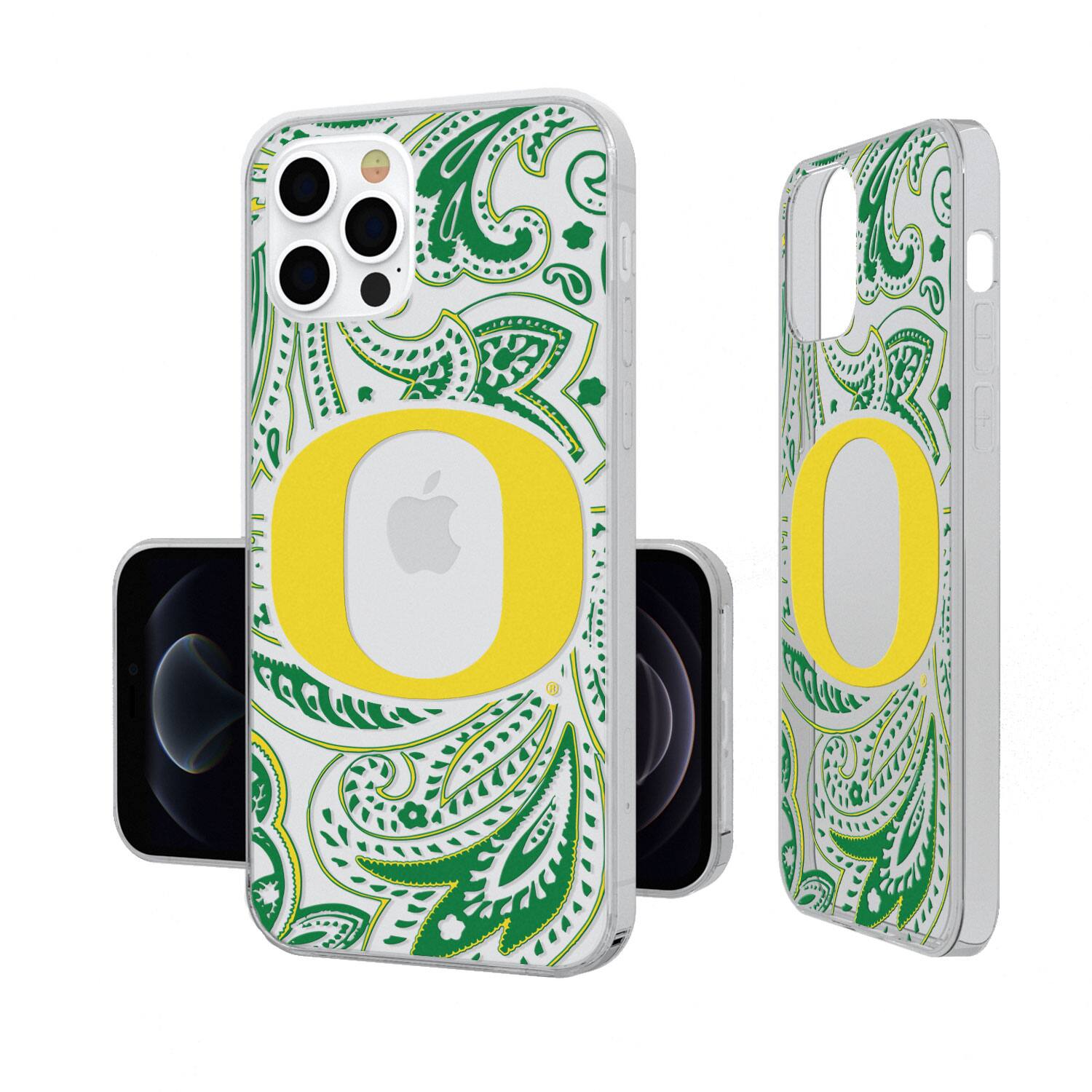 Alt View 2. Keyscaper - Oregon Ducks iPhone Paisley Design Clear Case - 14 Plus - Multicolor.