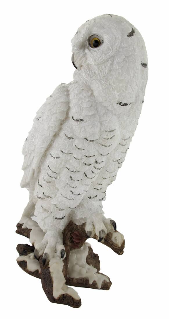 Alt View 1. Zeckos - Beautiful Snowy Owl on a Branch Statue - White.