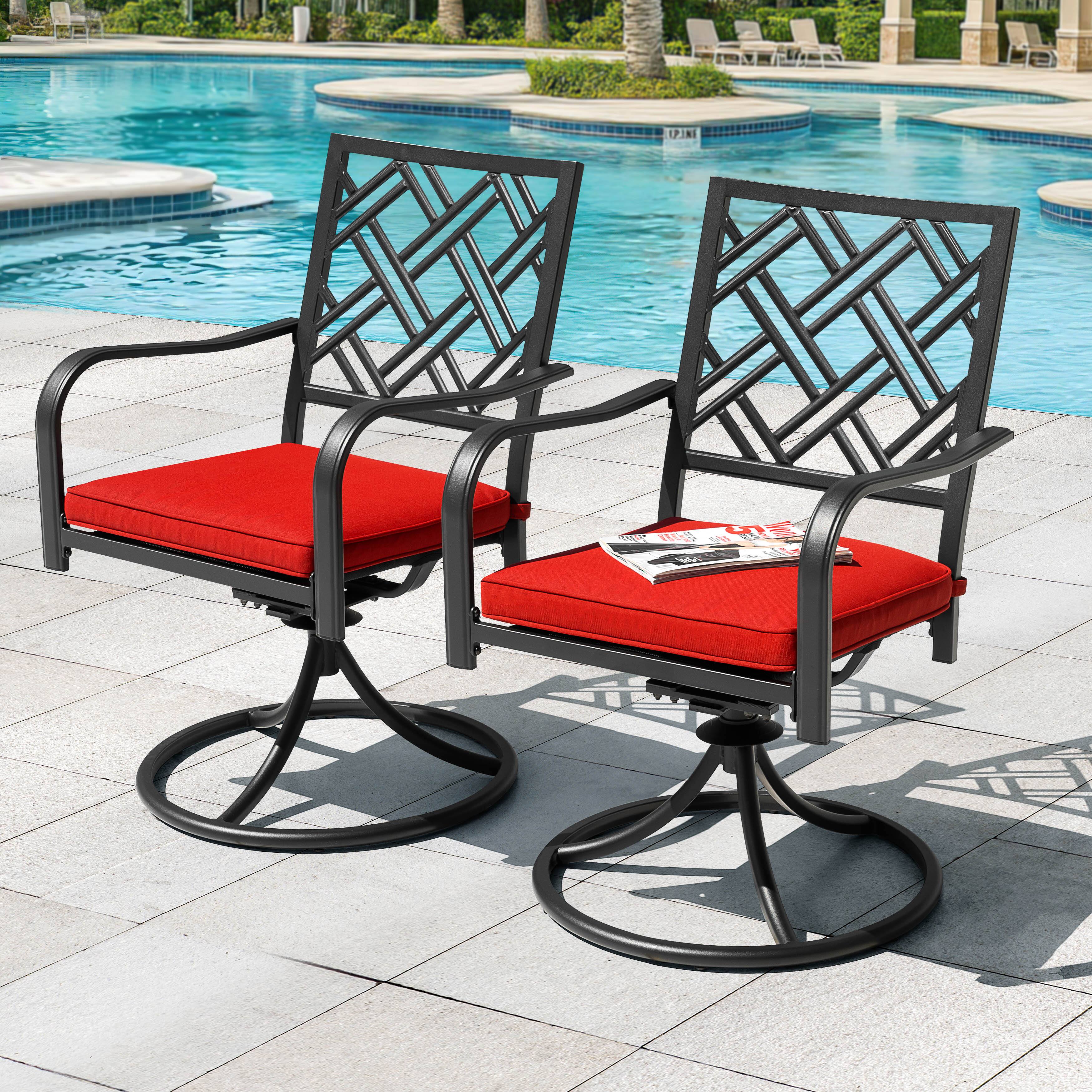 Alt View 9. Nuu Garden - Outdoor 2-Piece Dining Chairs, 360-Degree Rotation and Cushions - Black and Red.