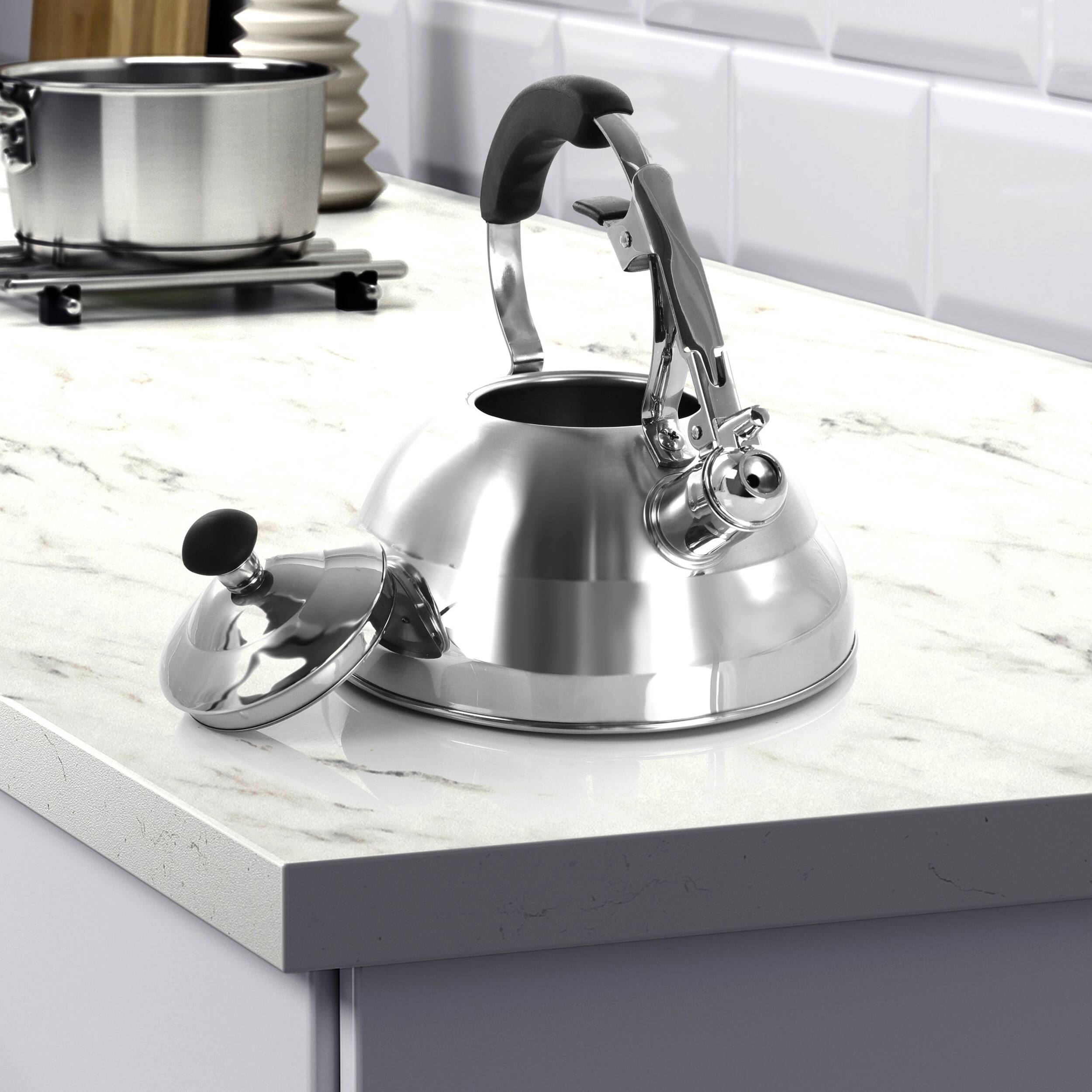 Alt View 5. MegaChef - MegaChef 2.8 Quart Stovetop Whistling Kettle in Brushed Silver - Silver.