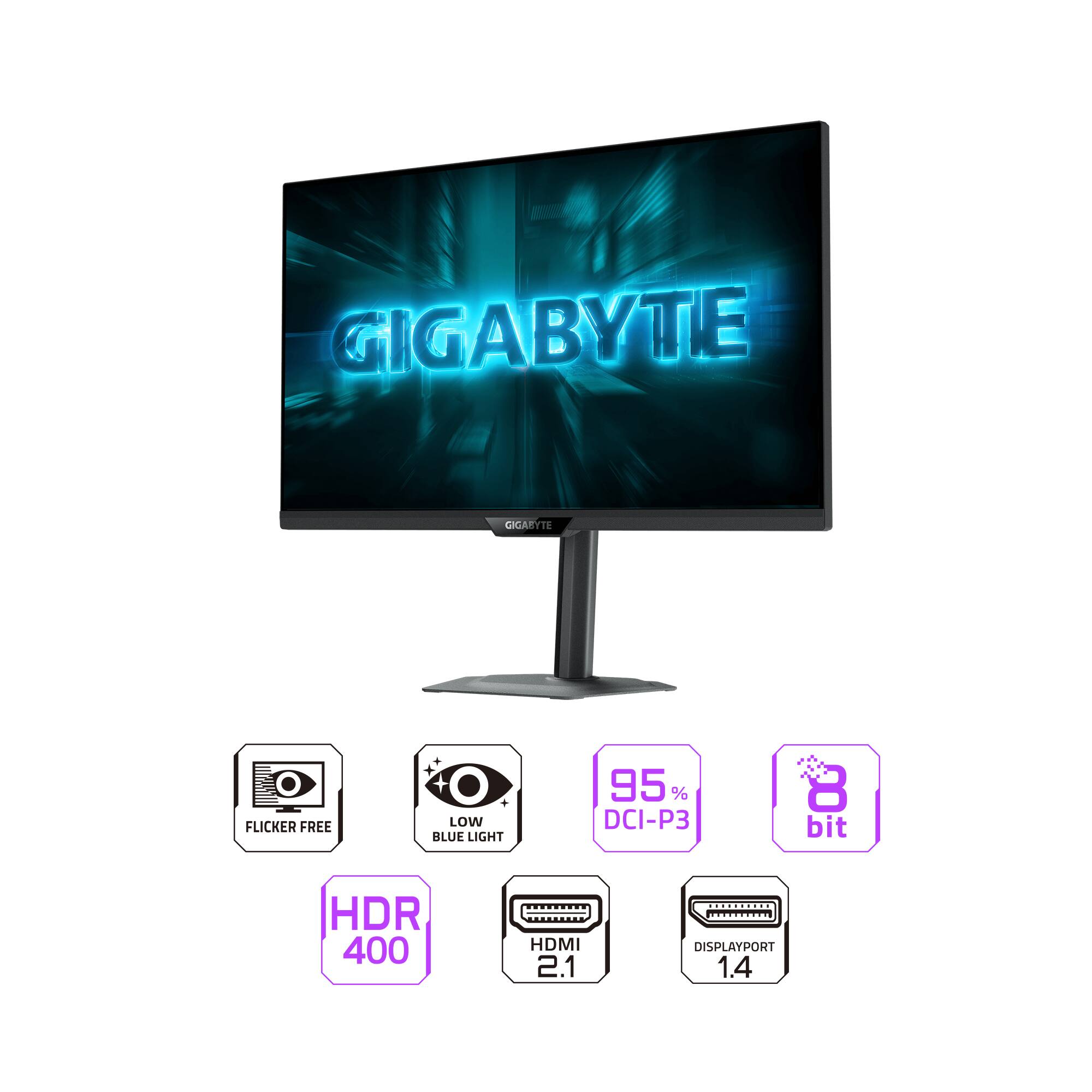 GIGABYTE GIGAETTE O FLICKER FREE LOW BLUE LIGHT 95% DCI-P3 8 bit HDR 400 HDMI 2.1 DISPLAYPORT 1.4