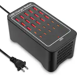 MOSZAR LLC - 125W 25-Port USB-A & USB-C Charging Station for Multiple Devices - Black
