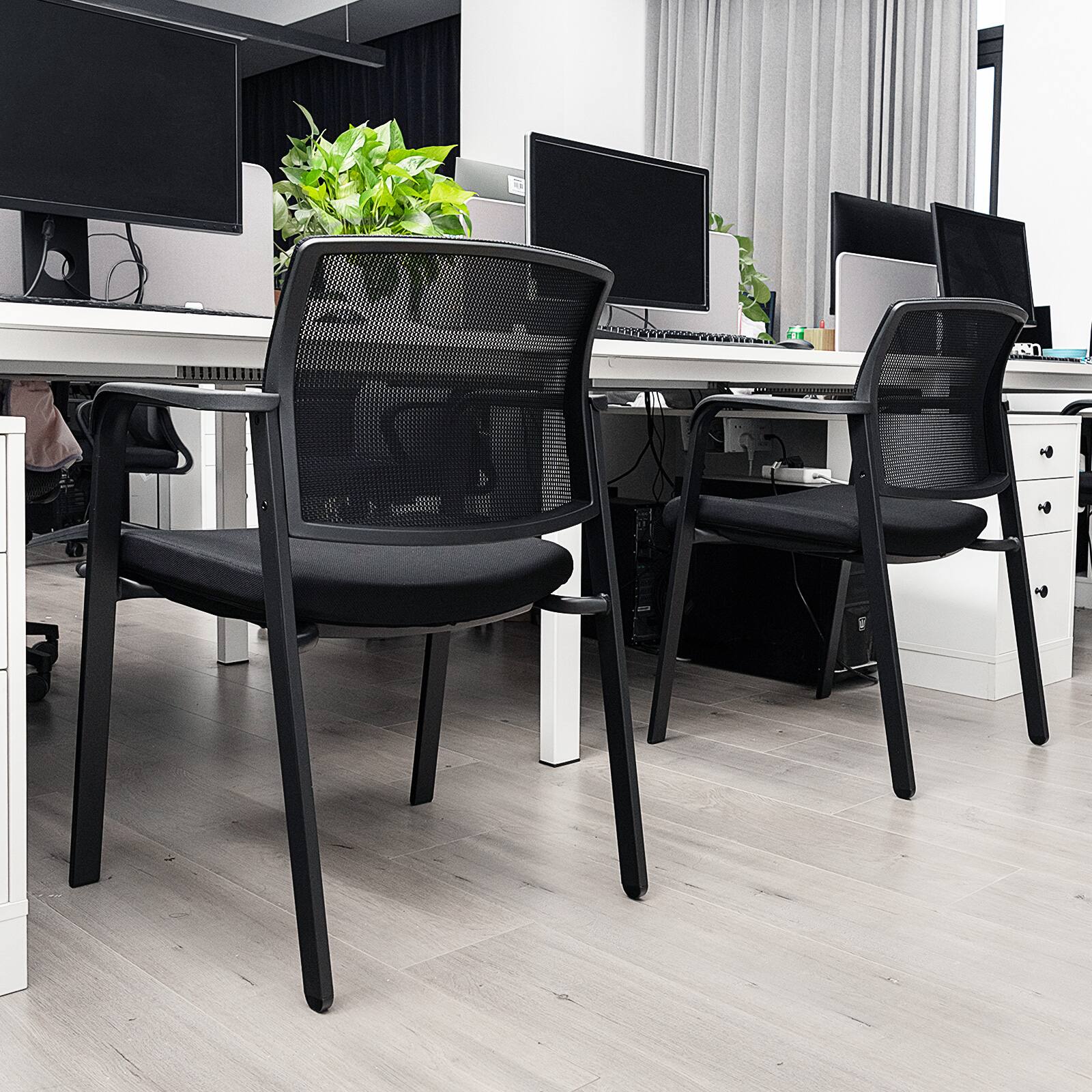 Alt View 4. Gymax - Gymax 12-Pack Office Conference Chair Set Mesh Guest Reception Stack Chairs w/ Caster Wheels - Black.