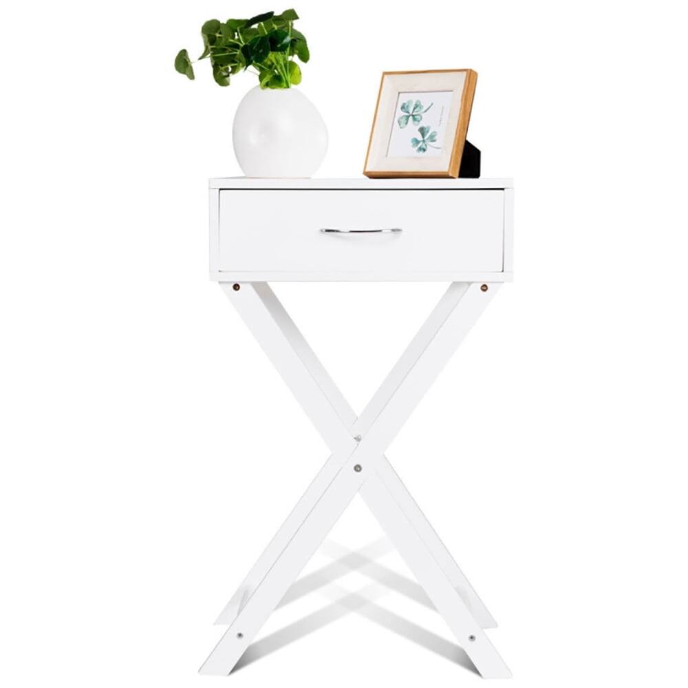 Alt View 1. Kadyn - Design Sofa Side Table with X-Shape Drawer for Living Room Bedroom-White, Space-Saving End Table, Durable MDF - White.