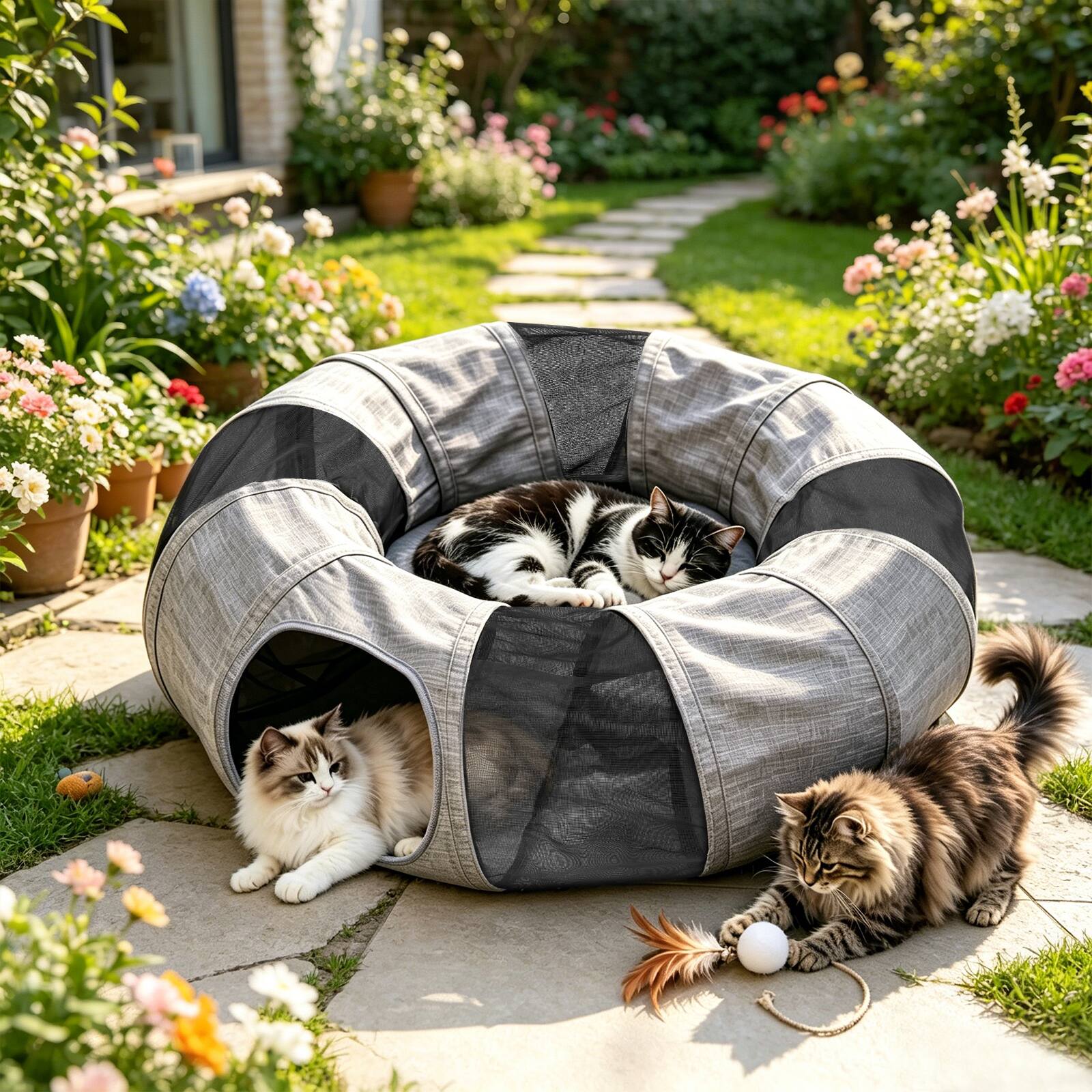 Alt View 7. Ownpets - Cat Tunnel Interactive Foldable Tube, 12" Diameter - Grey.