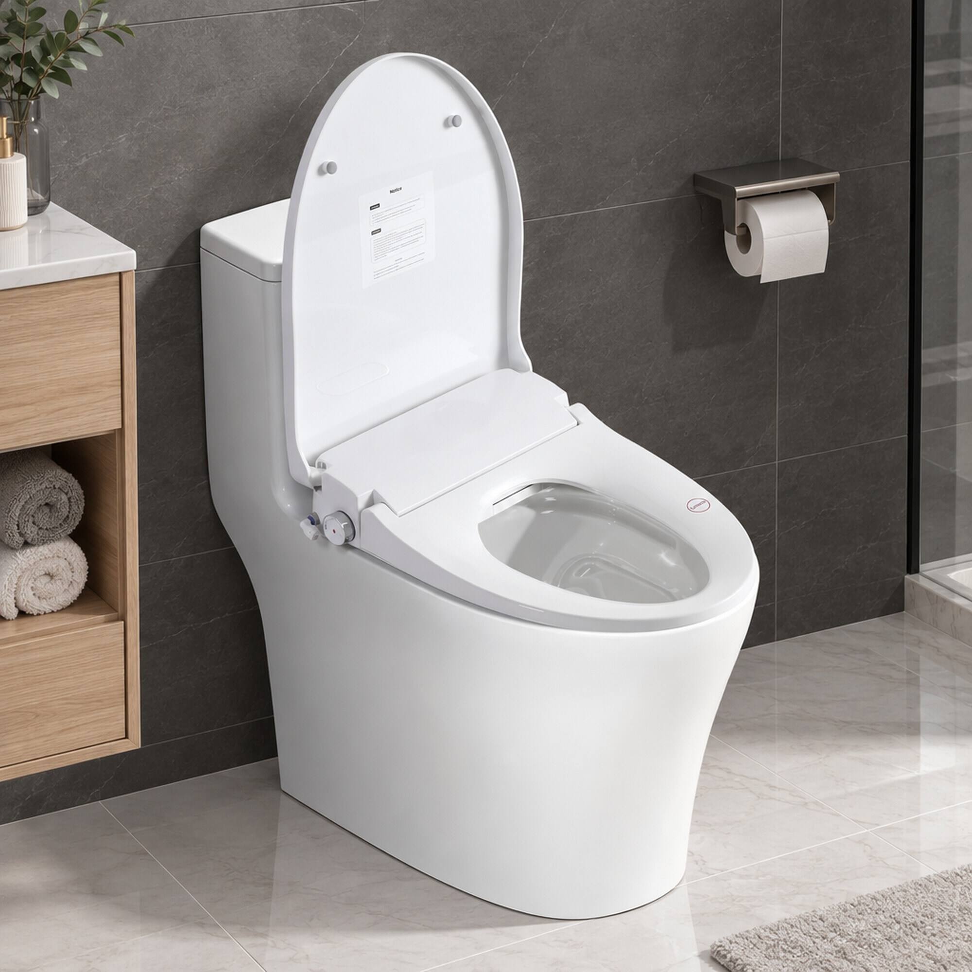 Back. RYHNUYNE - Smart Bidet Toilet Seat, Side Knob Heated Seat Water Temperature and Pressure Adjustment Automatic Nozzle Cleaning - White.