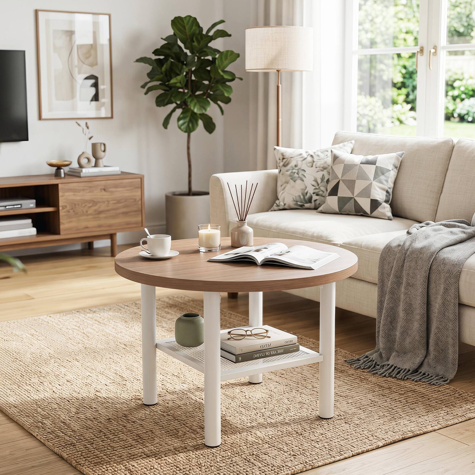 Costway Round Coffee Table, 2 Tier Modern Circular Center Table with ...